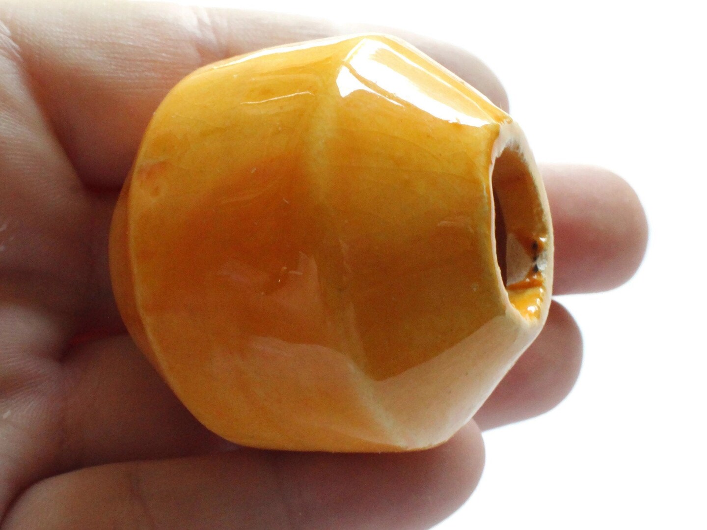 38mm Yellow Orange Banded Round Bead Vintage Macrame Ceramic Porcelain Bead