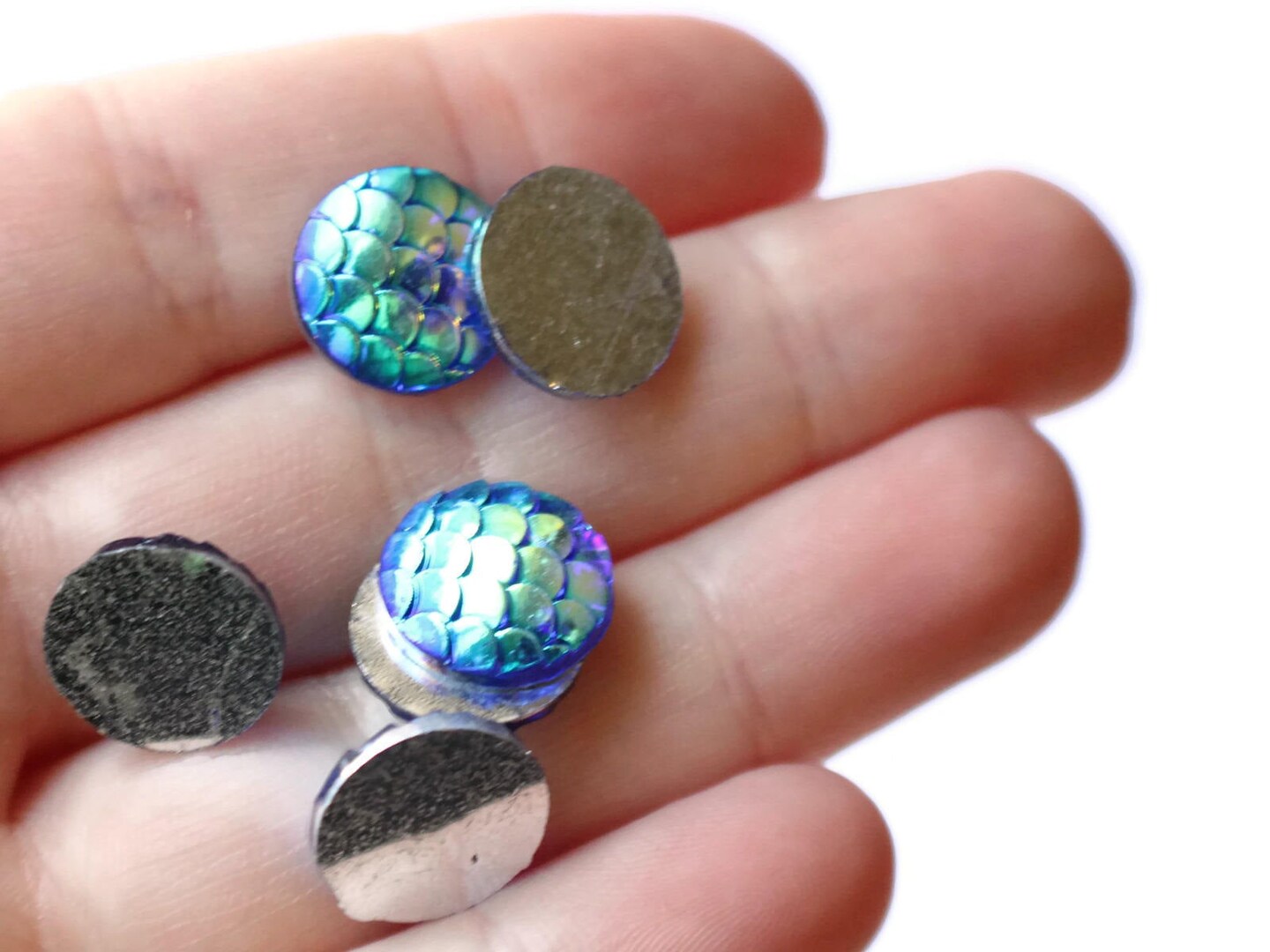 20 12mm Blue Mermaid Scale Cabochons Dragon Acrylic Cabochons Plastic Cabochons
