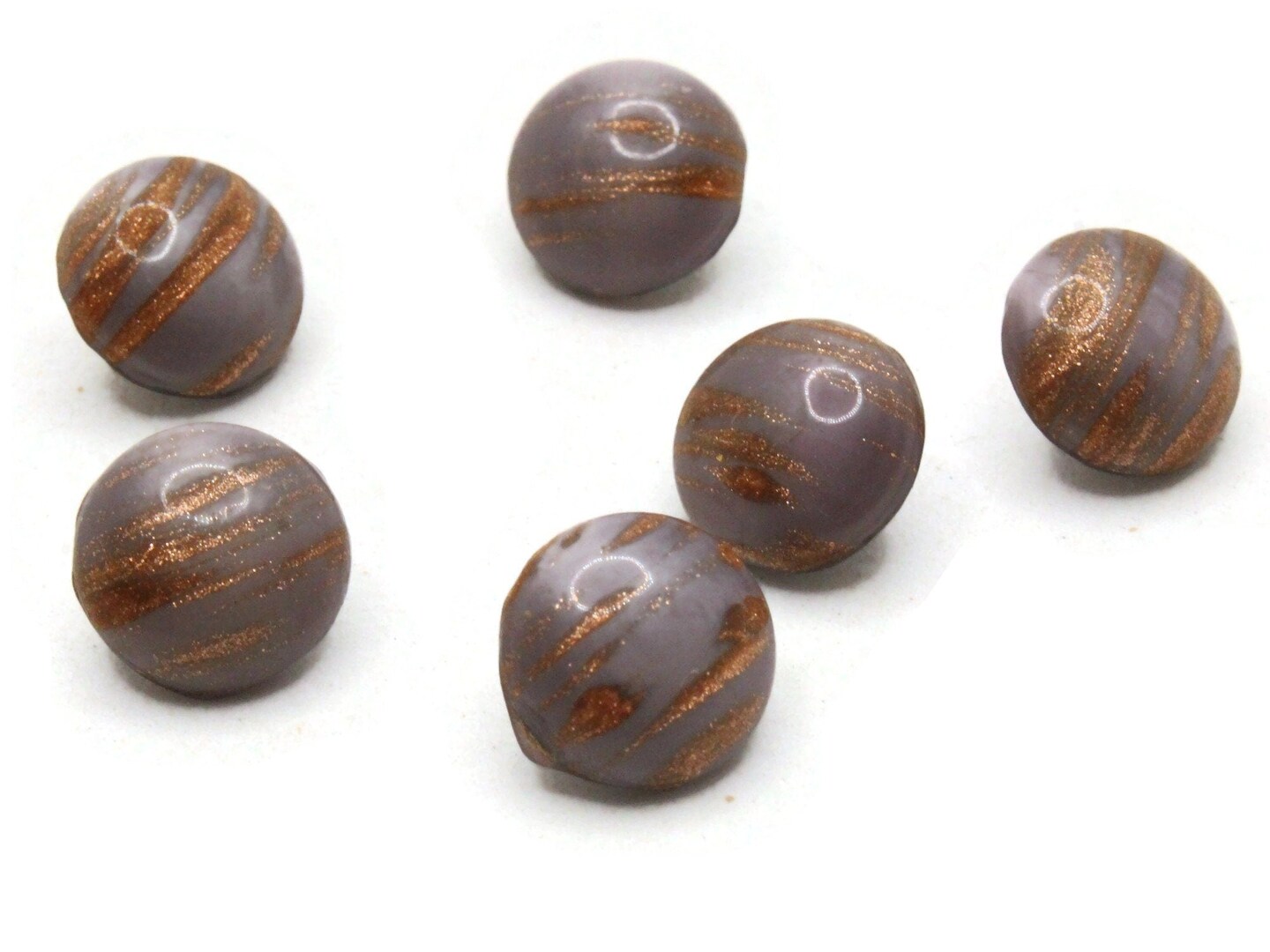 6 11mm Vintage Purple and Gold Glass Shank Buttons Sewing Notions