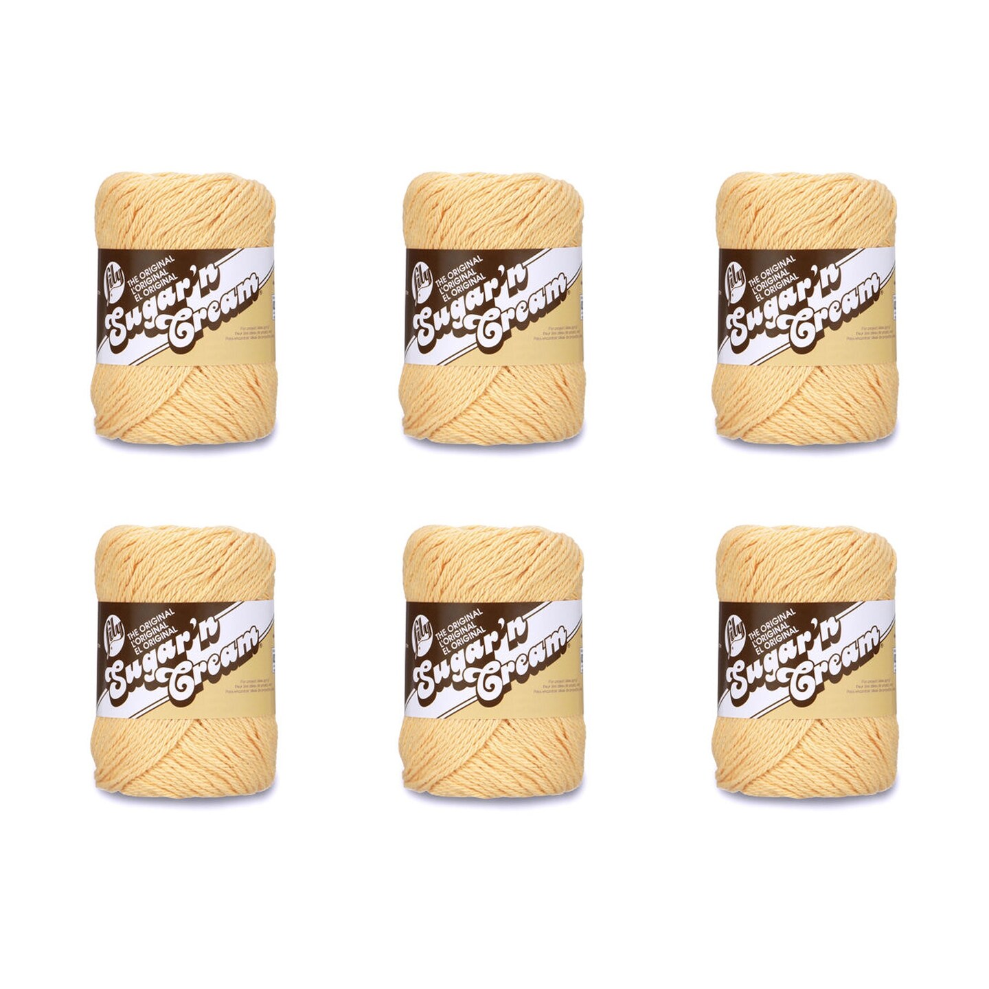 Lily Sugar&#x27;N Cream Country Yellow Yarn - 6 Pack of 71g/2.5oz - Cotton - 4 Medium (Worsted) - 120 Yards - Knitting/Crochet