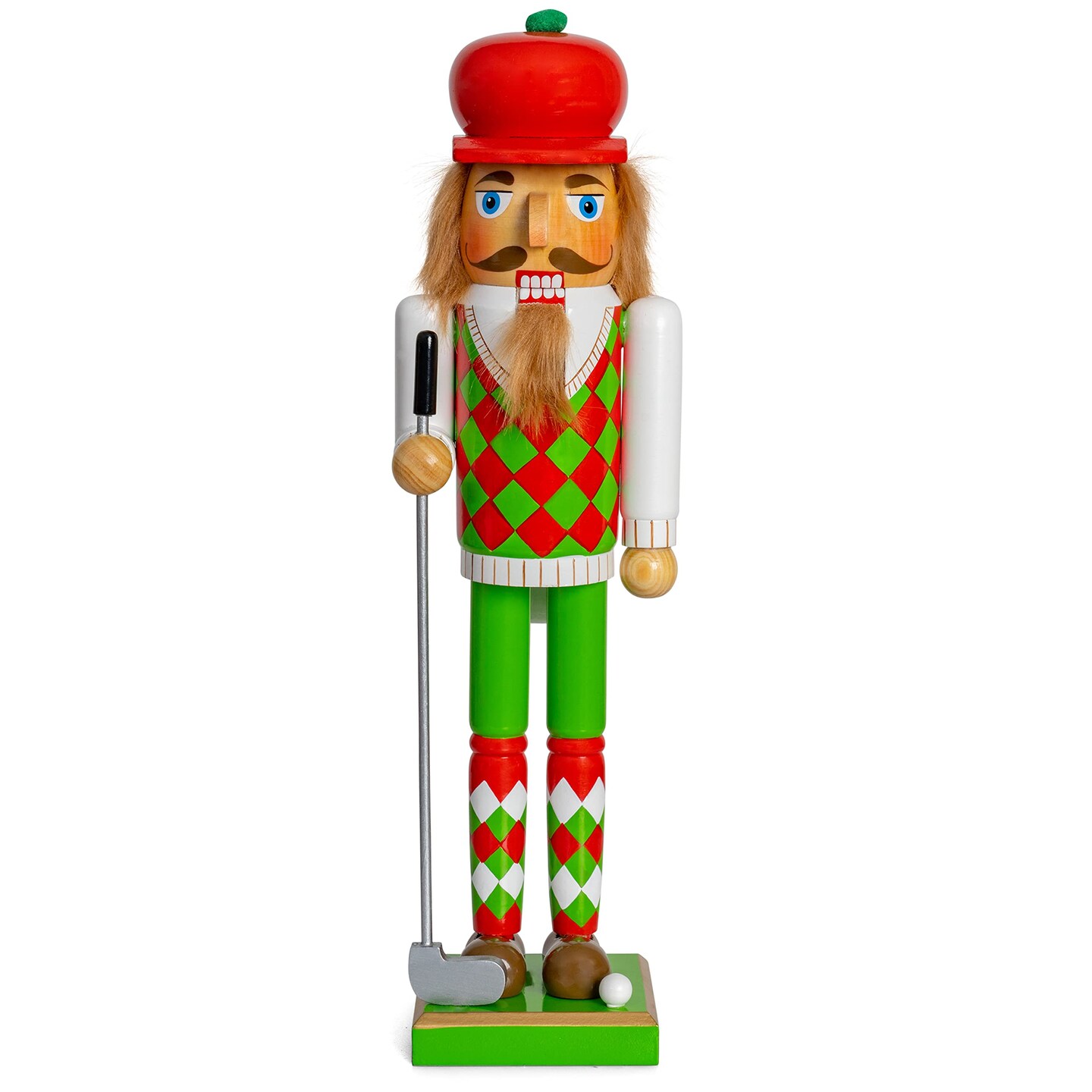 Ornativity Golf Player Christmas Nutcracker &#x2013; Red and Green Wooden Golfer with Club and Ball Xmas Themed Holiday Nut Cracker Doll Figure Toy Decorations