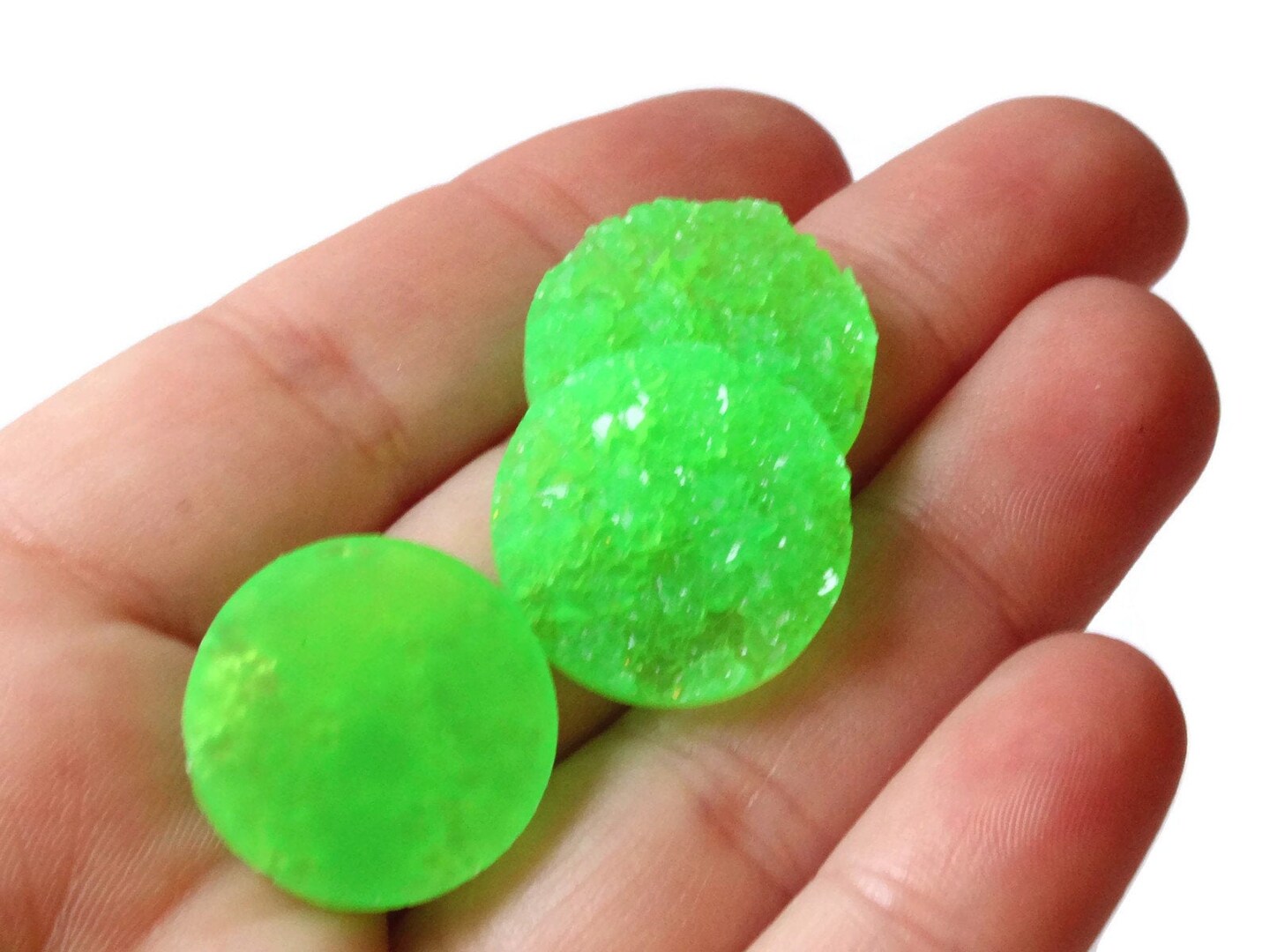 6 20mm Bright Green Faux Druzy Cabochons
