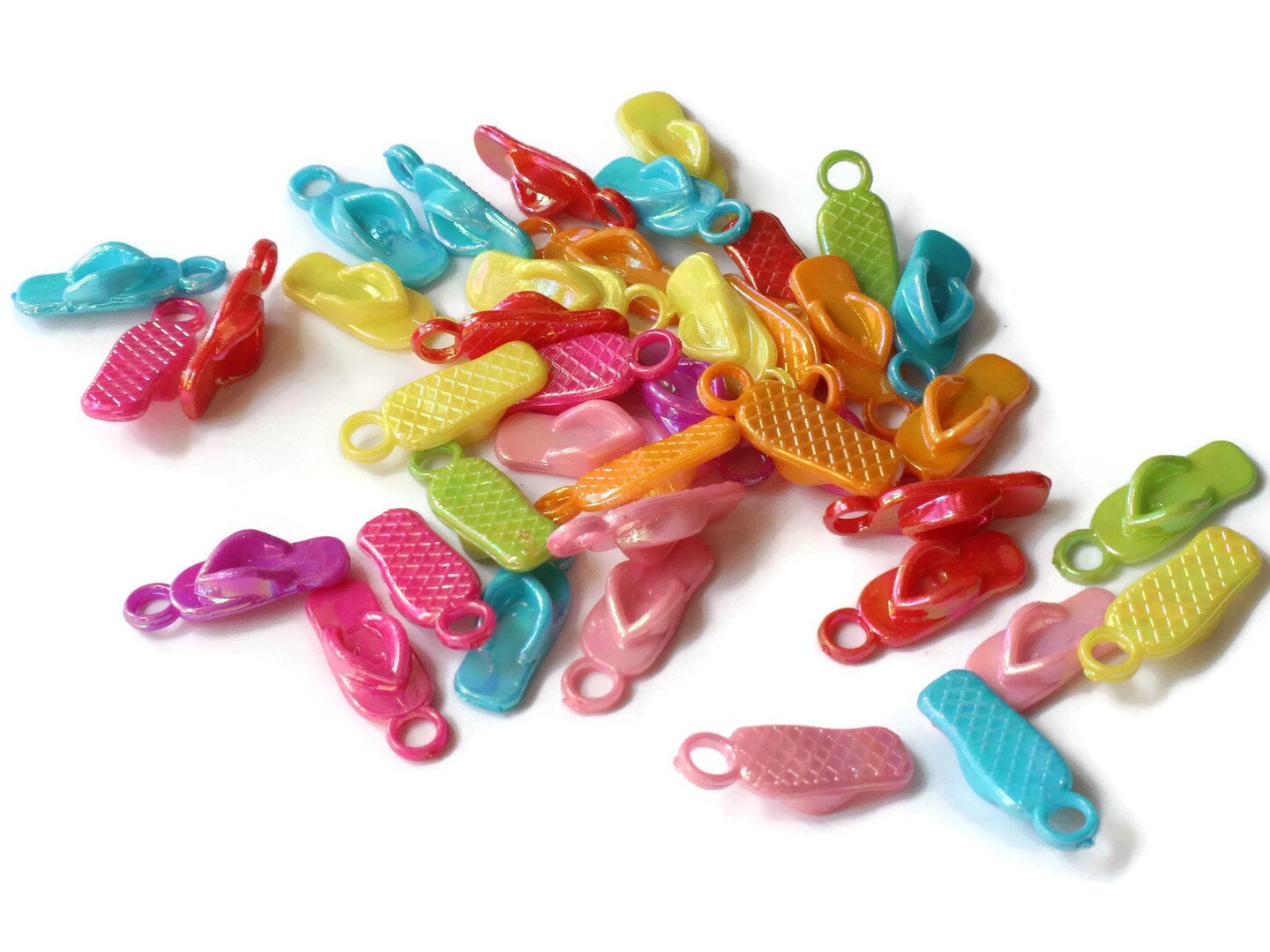 40 22mm Flip Flop Charms Mixed Color Sandal Charms Miniature Plastic Shoe Beads bI2