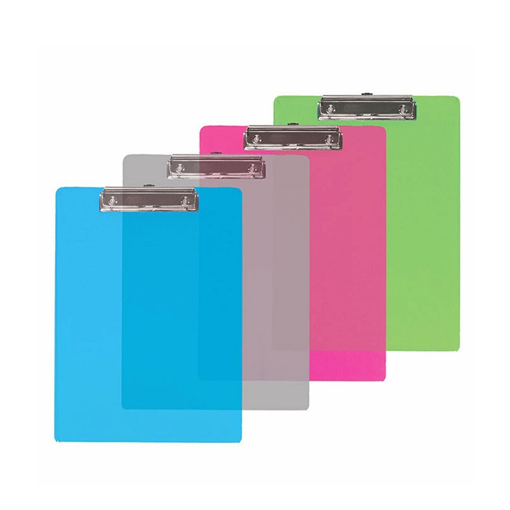 Set of 6 - Standard Size Semi-Transparent Plastic Clipboard with Low Profile Clip - Assorted Colors