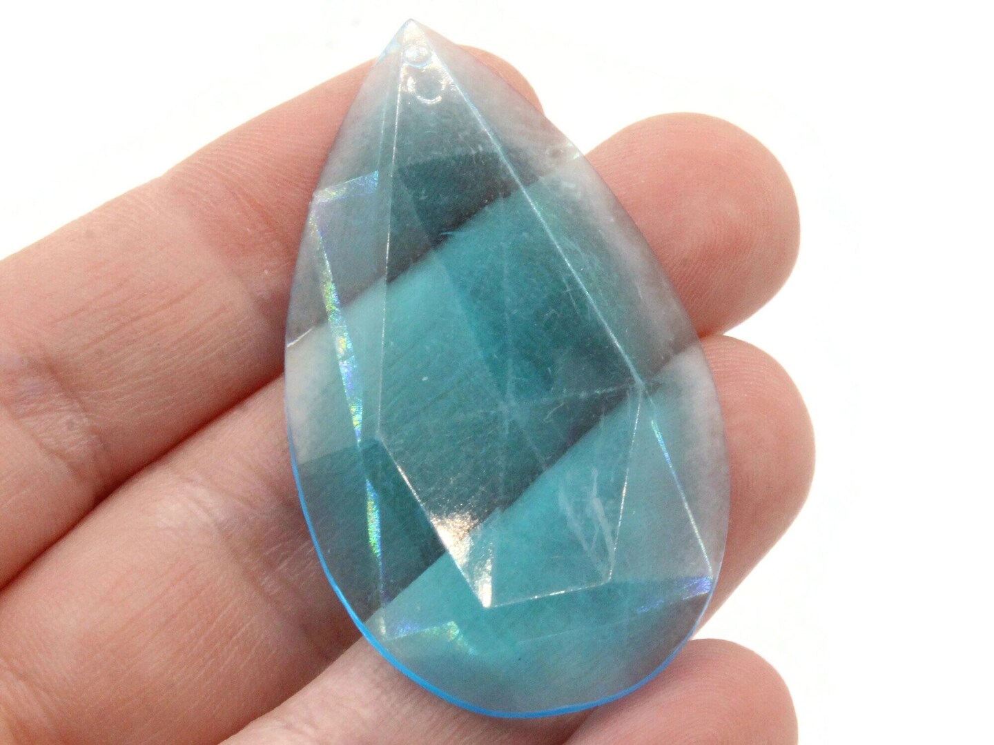 4 50mm Faceted Teardrop Bright Sky Blue Vintage West German Plastic Cabochons