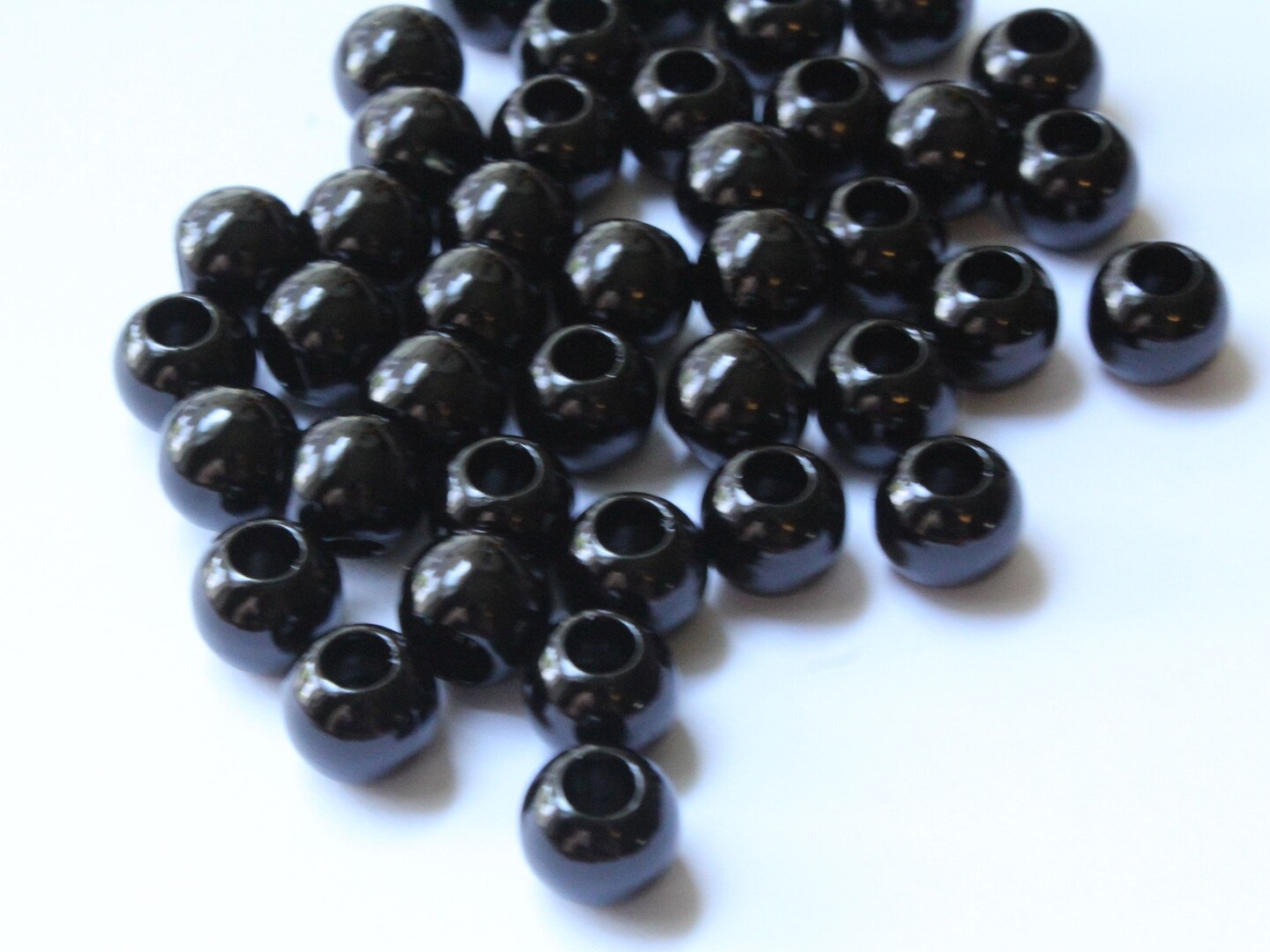 40 12mm Large Hole Black Faux Pearl Beads Round Plastic Pearl Beads