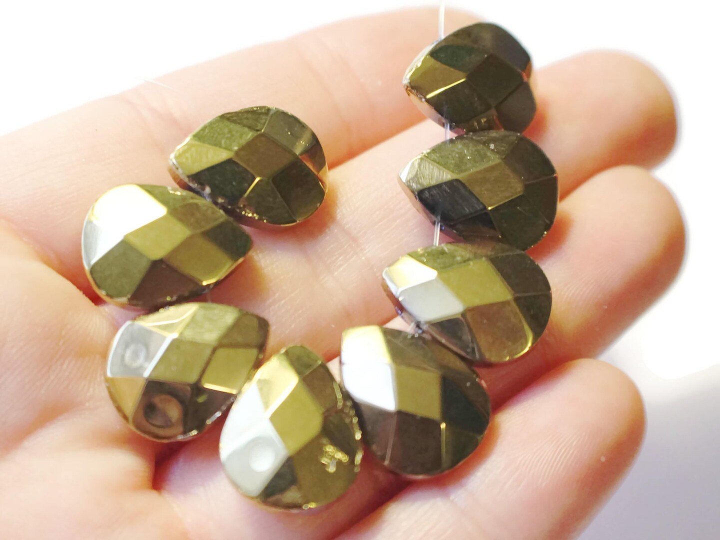 8 16mm Gold Glass Faceted Briolette Beads - Flat Faceted Teardrop Beads