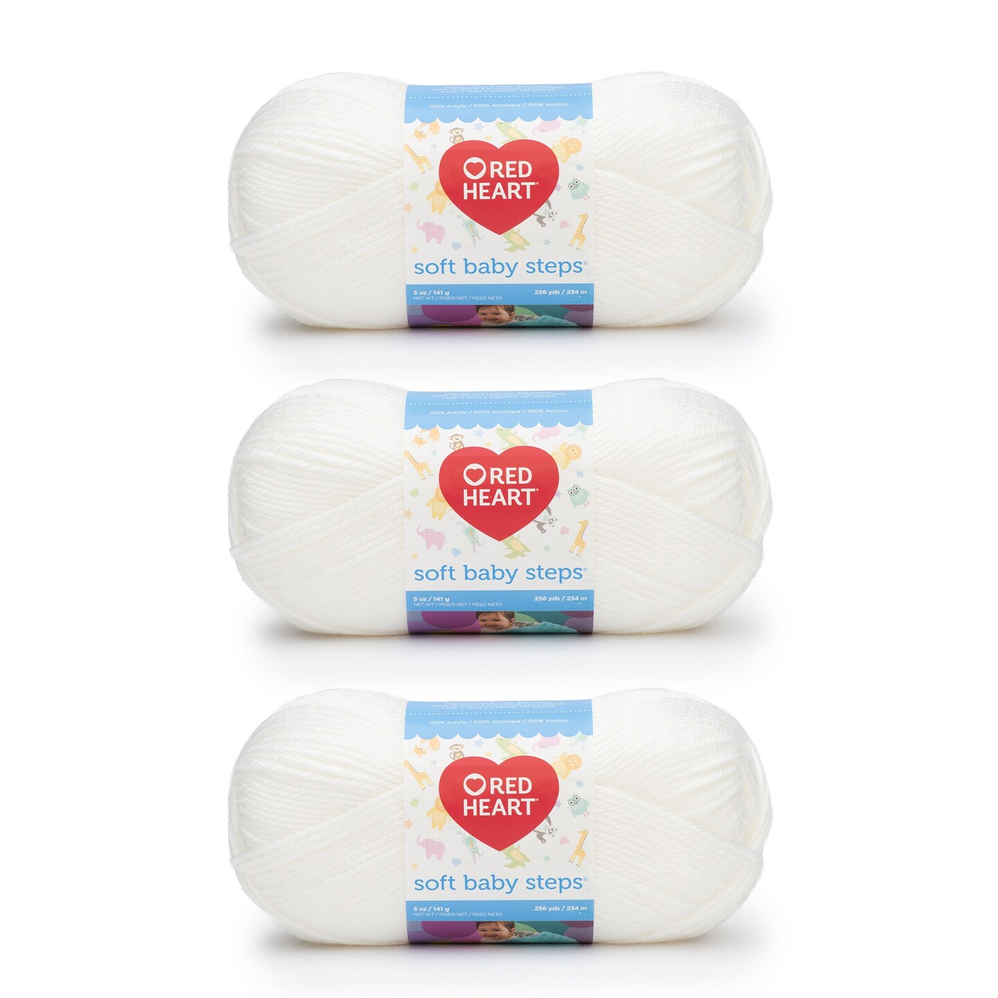 Red Heart Soft Baby Steps White Yarn - 3 Pack of 141g/5oz - Acrylic - 4 Medium (Worsted) - 256 Yards - Knitting/Crochet