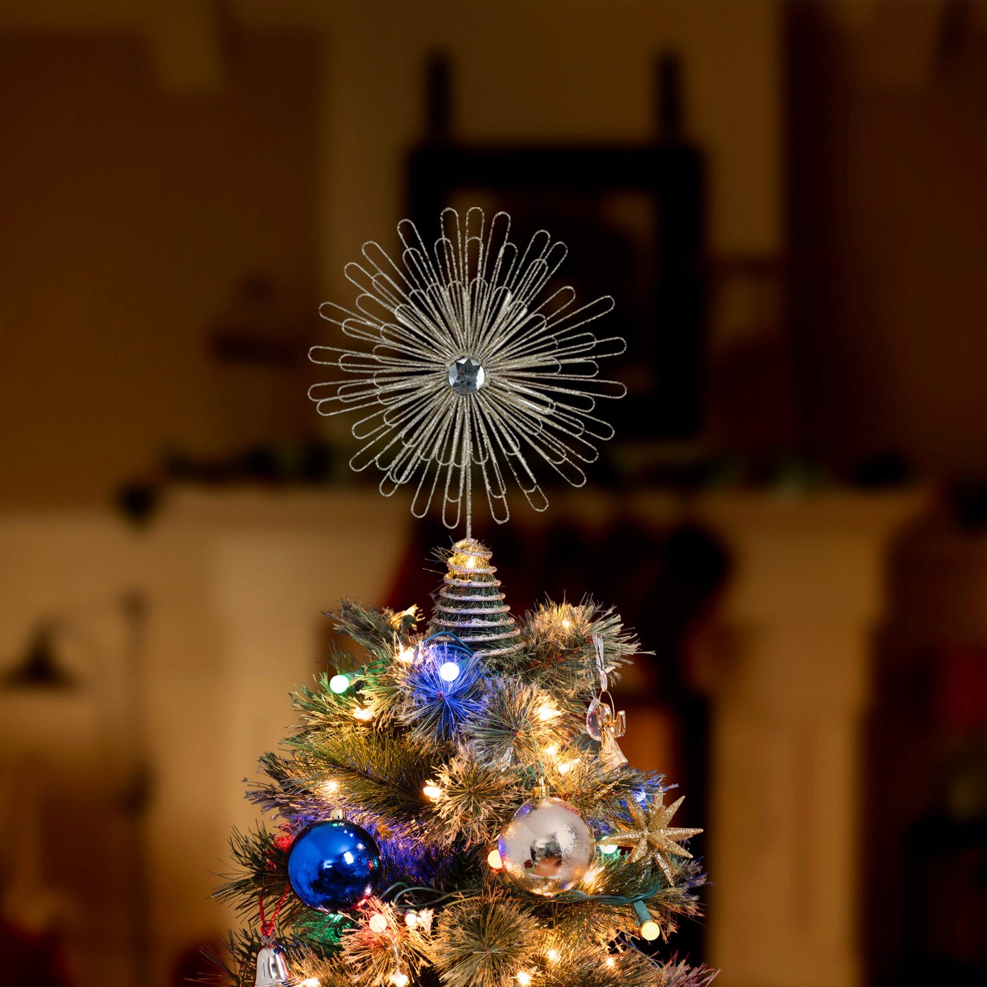 Ornativity Flower Sunburst Tree Topper - Christmas Glitter Holiday Starburst Decoration