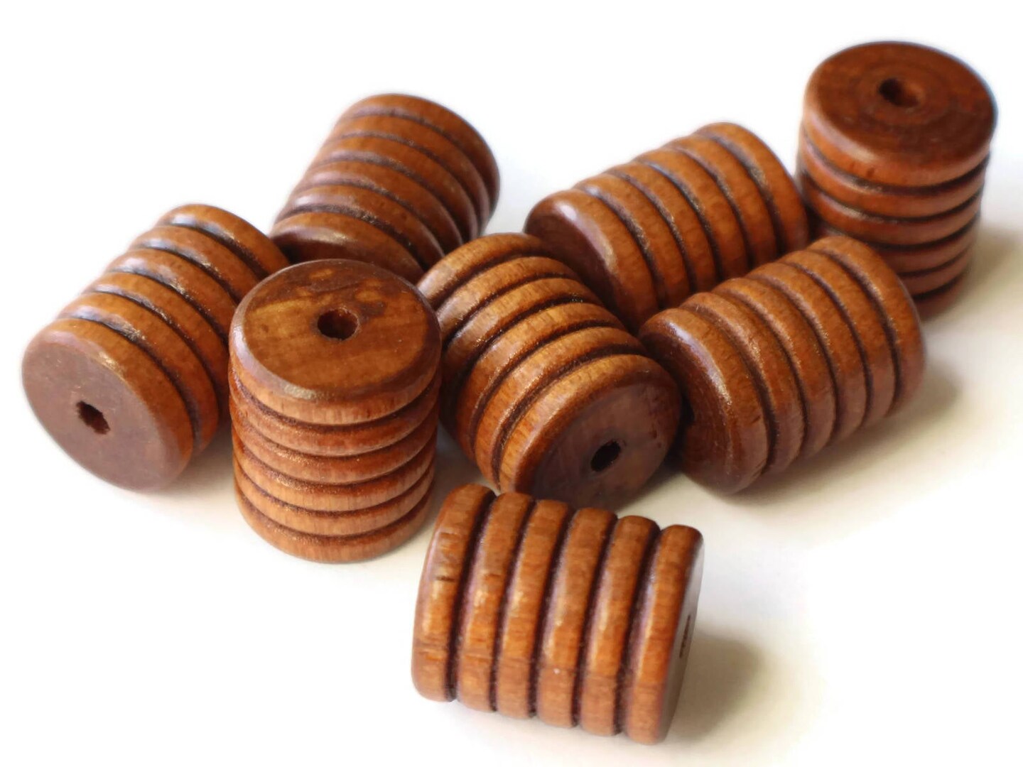 8 20mm Vintage Brown Striped Wood Tube Beads