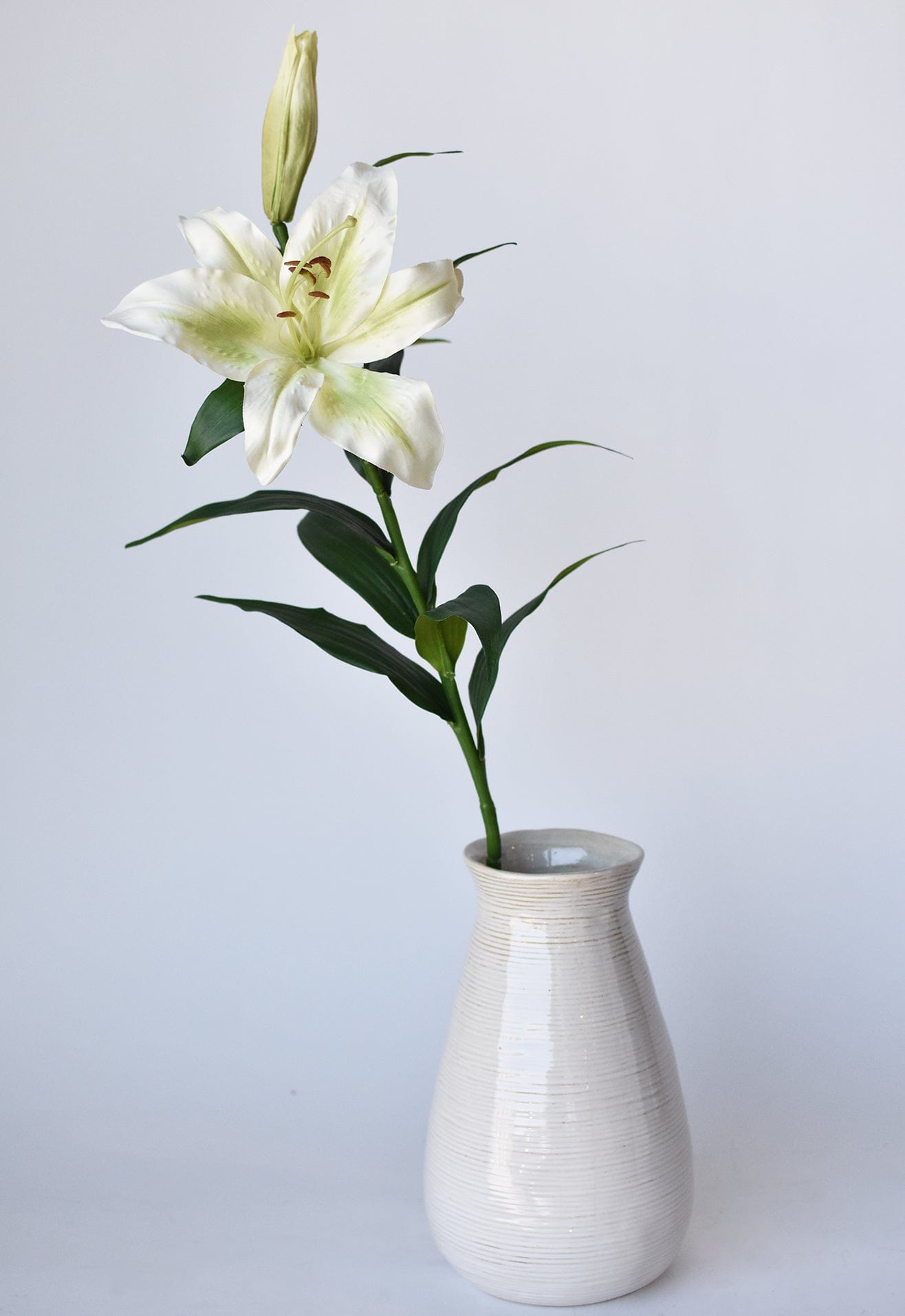 35&#x22; Faux Green and White Lily Stem