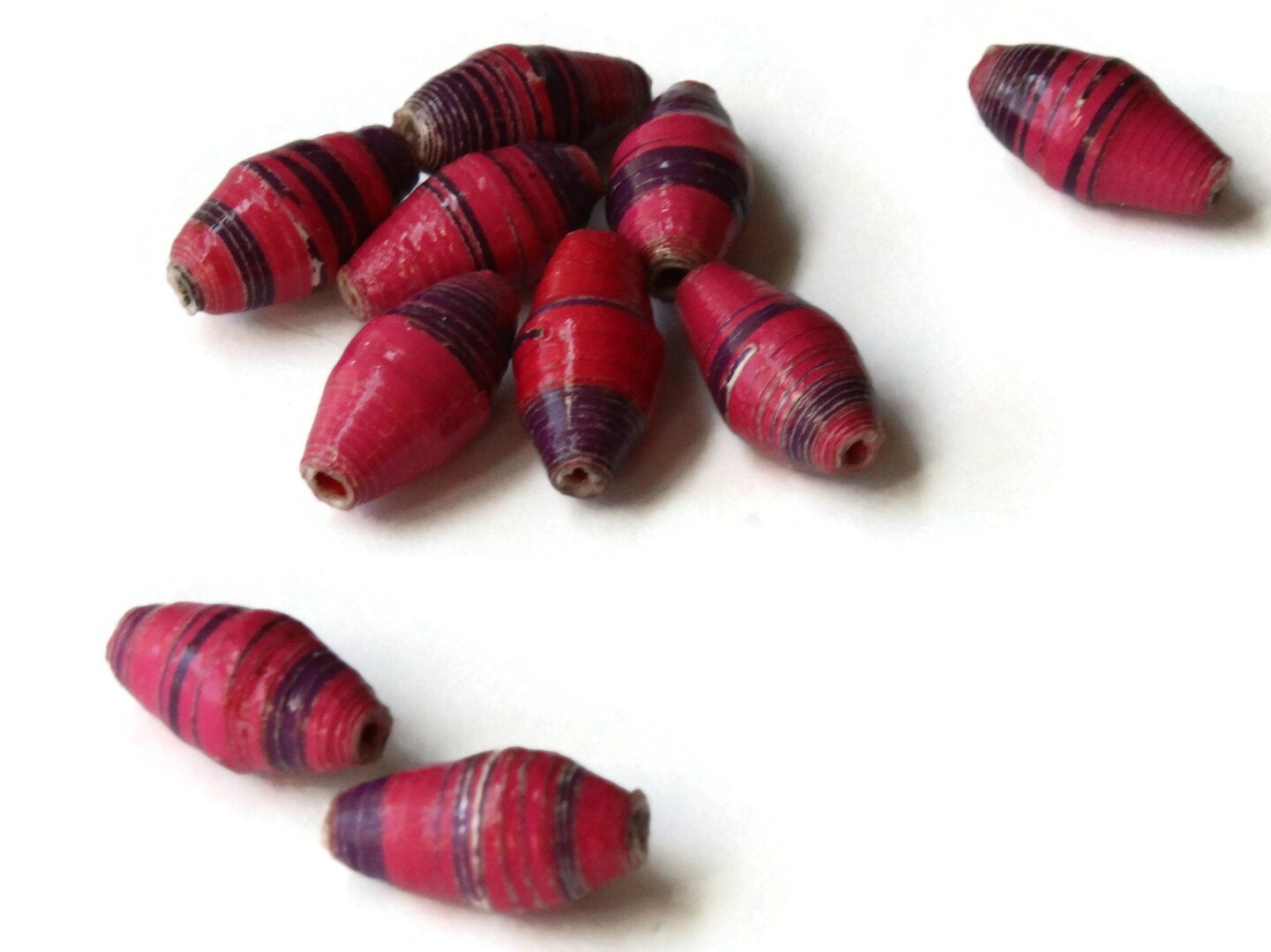 10 14mm Pink and Purple Striped Ugandan Paper Beads