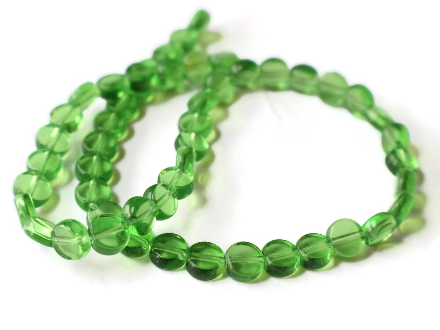 46 8mm to 9mm Green Crystal Coin Beads Full Strand Flat Round Beads