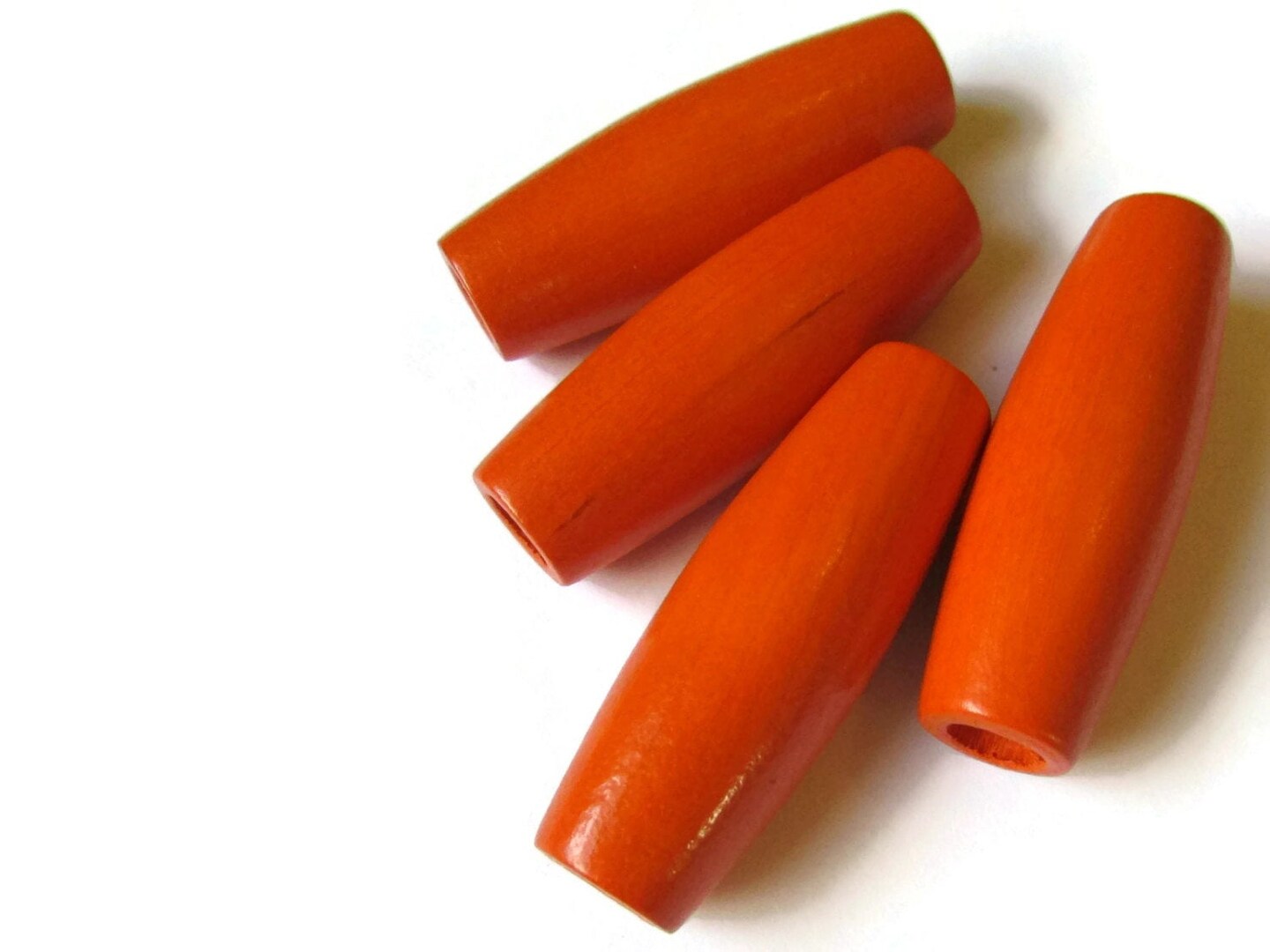 2 Inch Long Large Orange Wood Tube Beads Vintage Wooden Large Hole Macrame Beads