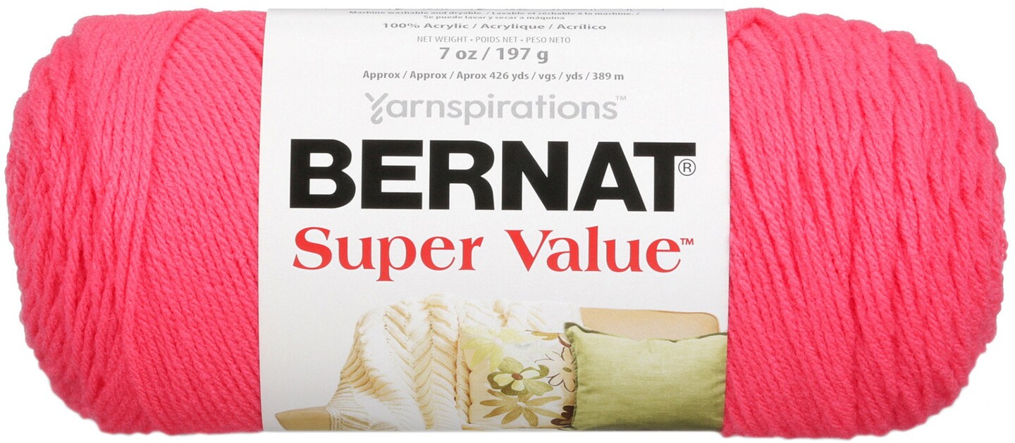Bernat Super Value Peony Pink Yarn - 3 Pack of 198g/7oz - Acrylic - 4 Medium (Worsted) - 426 Yards - Knitting/Crochet