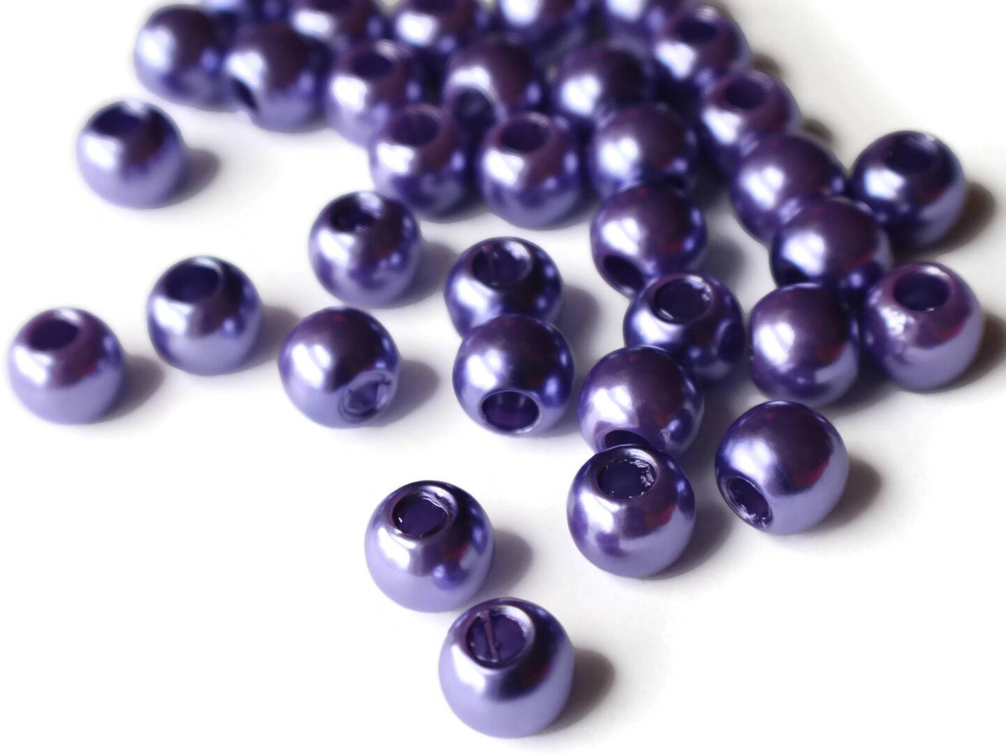 40 12mm Round Large Hole Pearls Purple Plastic Pearl Beads bA1