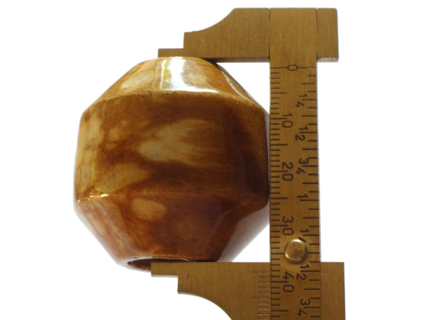 38mm Brown Spotted Banded Round Vintage Macrame Ceramic Porcelain Bead bG2