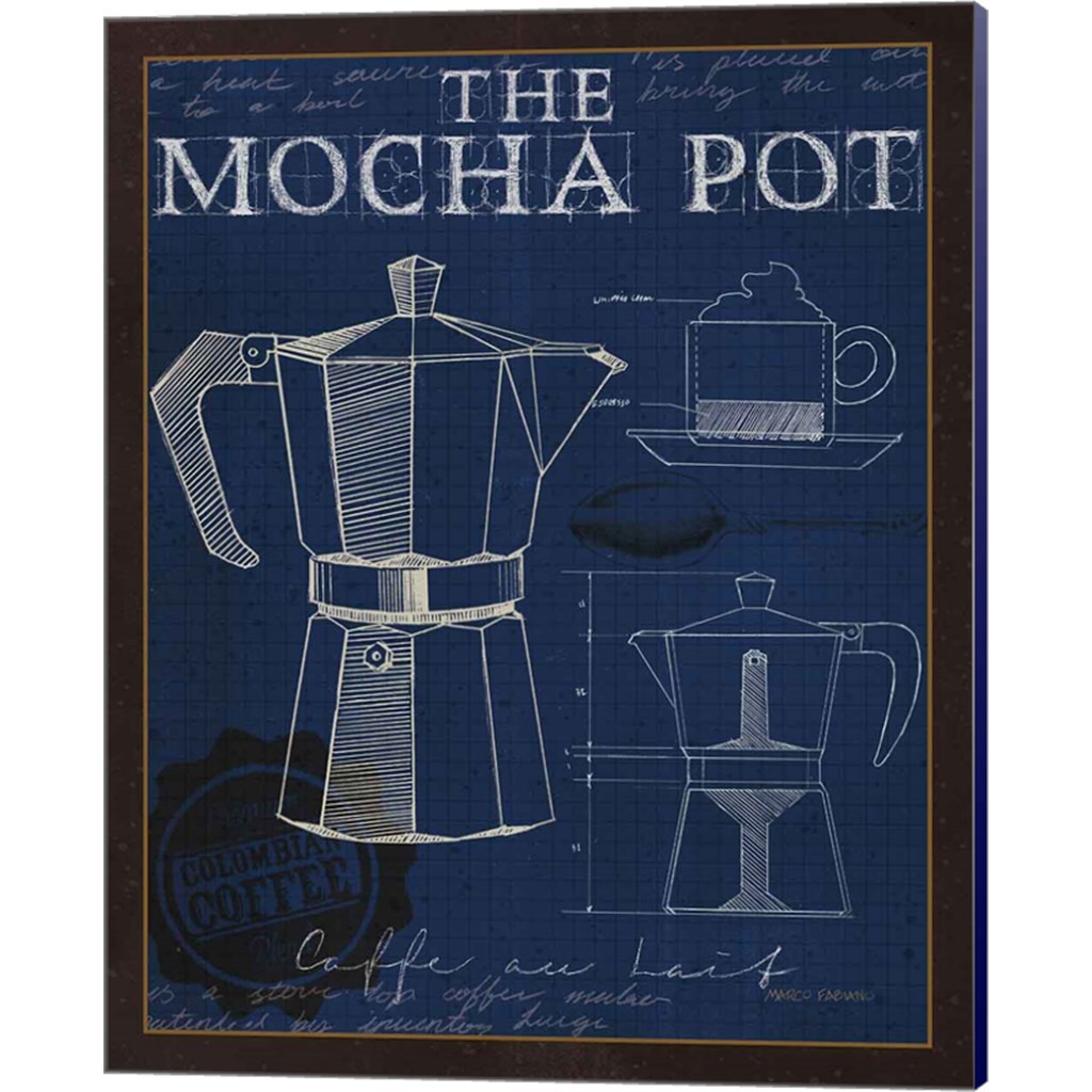 Coffee Blueprint Indigo by Marco Fabiano 12&#x22; x 15&#x22; Canvas Wall Art (Set of 2)