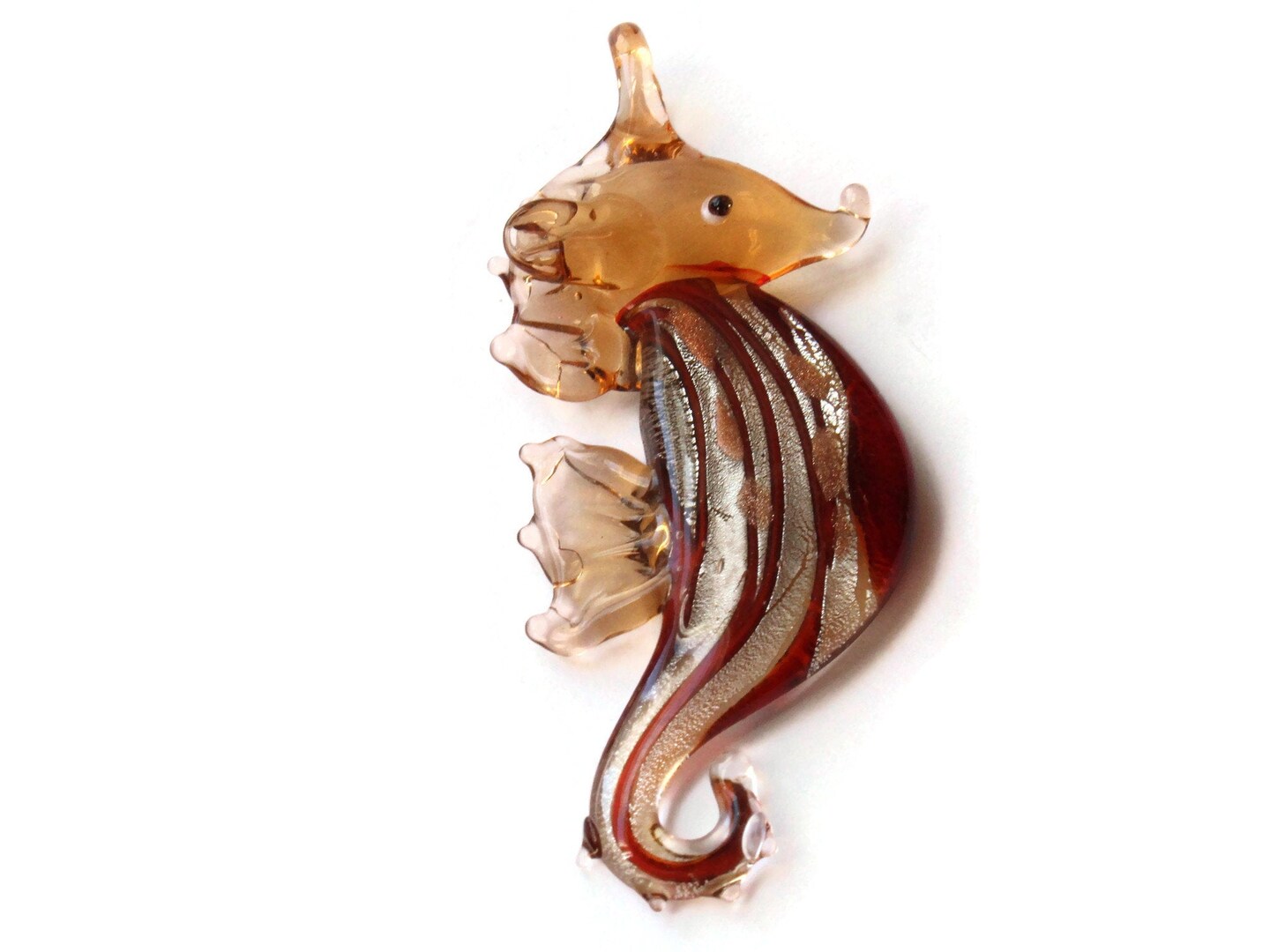 69mm Brown Seahorse Foil Glass Pendants