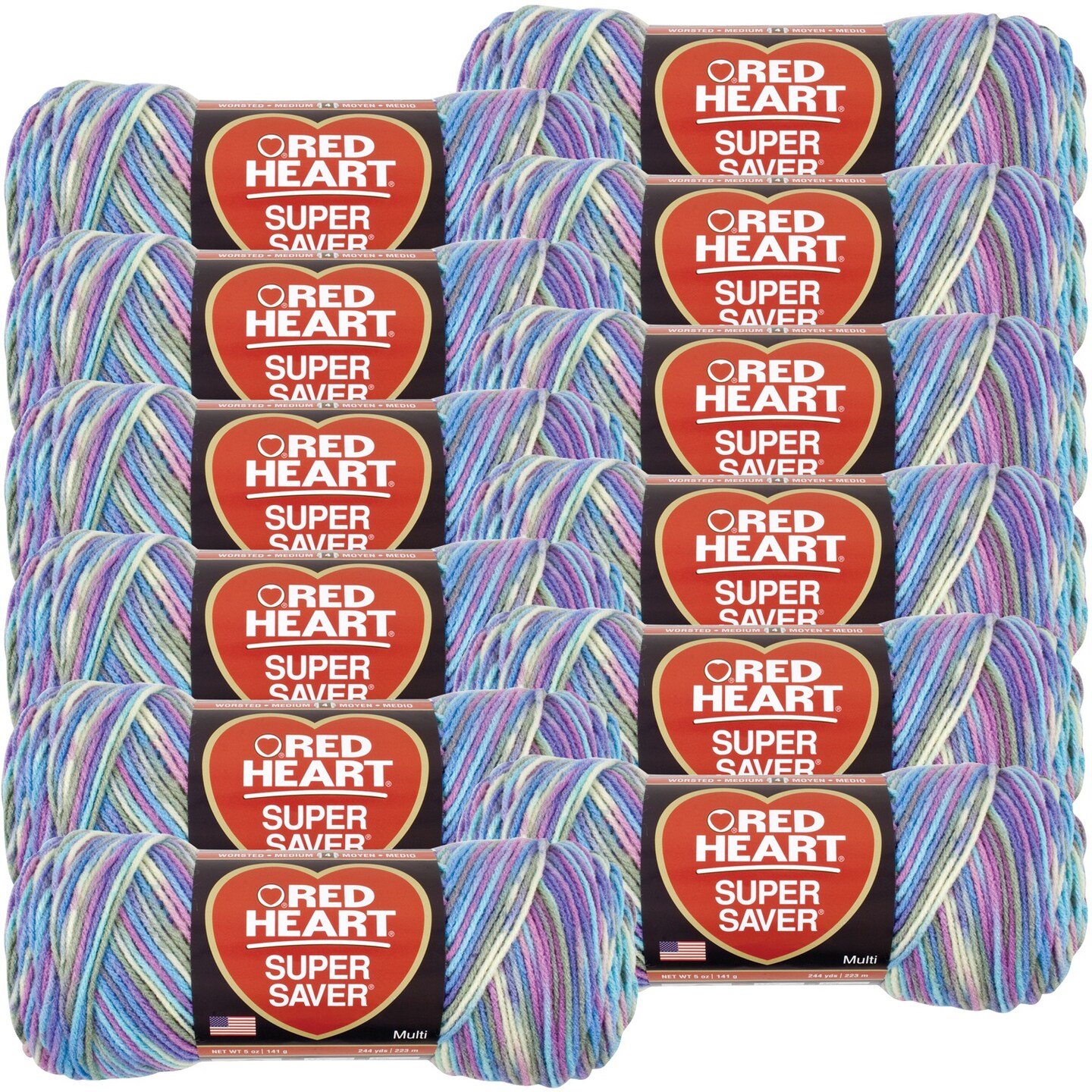 Multipack of 12 - Red Heart Super Saver Yarn-Monet
