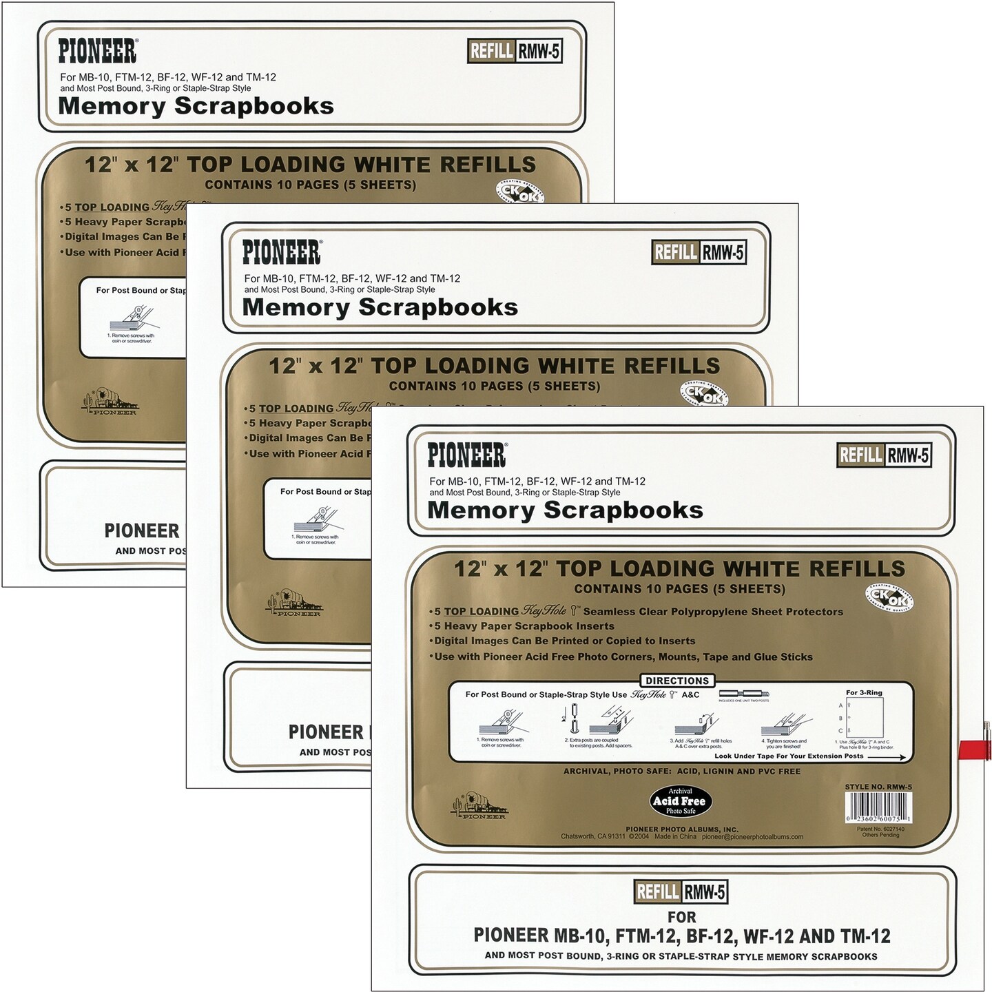 Multipack of 6 - Pioneer Universal Top-Loading Page Protectors 5/Pkg-12"X12" (W/White Inserts)