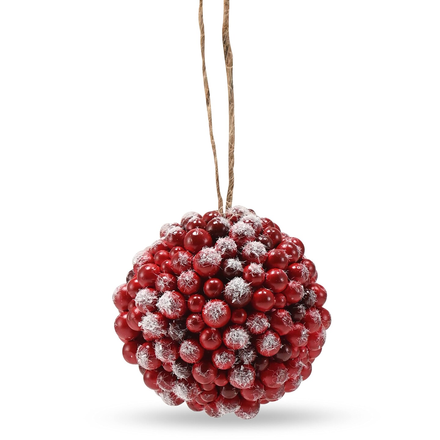 Ornativity Frosted Red Berries Ornaments - Glittered White Snowflakes on Realistic Red Cranberry Berries Ball Ornament with Rustic Twine String Christmas Tree Decoration Set - Pack of 12