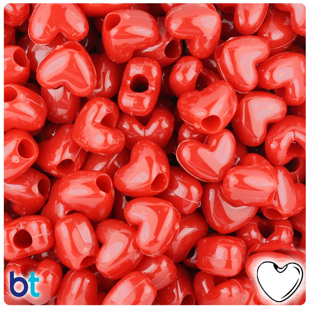 BeadTin Red Opaque 12mm Heart (VH) Plastic Pony Beads (250pcs