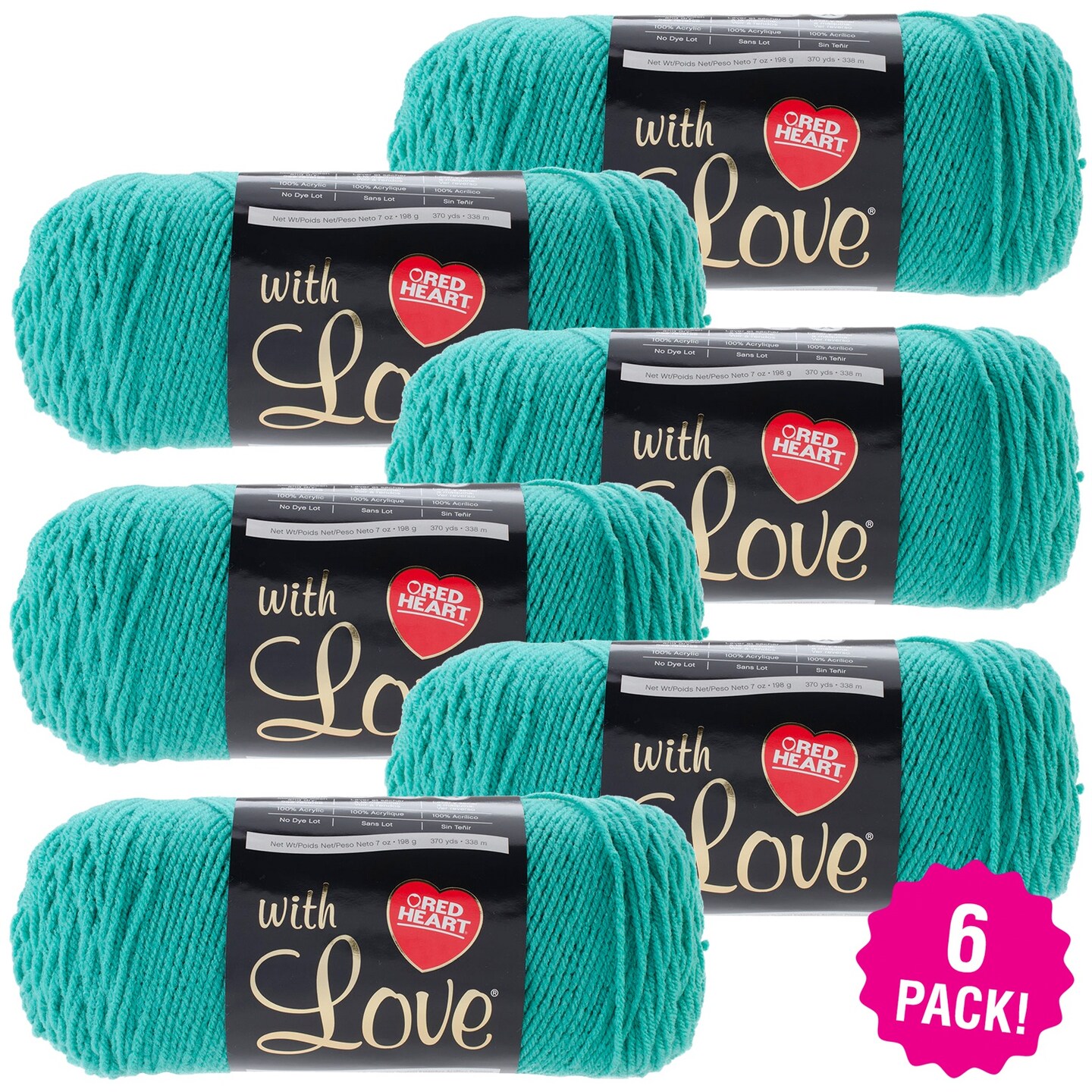 Multipack of 6 - Red Heart With Love Yarn-Iced Aqua