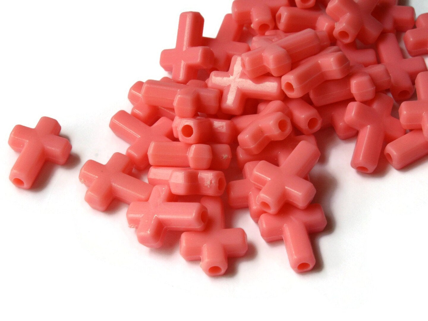 40 17mm Light Red or Pink Plastic Cross Beads Christian Beads