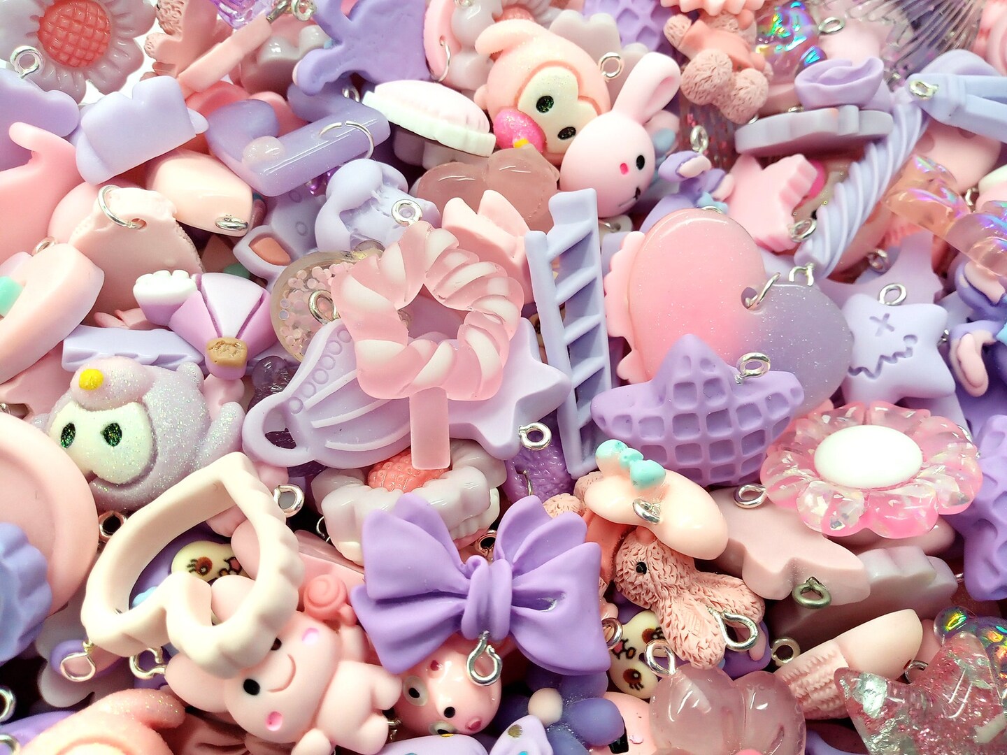 Pink & Purple Charm Mix, 25 pc Cute Resin Cabochon Grab Bag, Kawaii Charms, Adorabilities