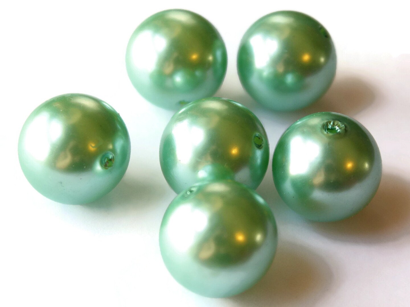 6 24mm Round Light Green Pearls Faux Plastic Pearl Beads