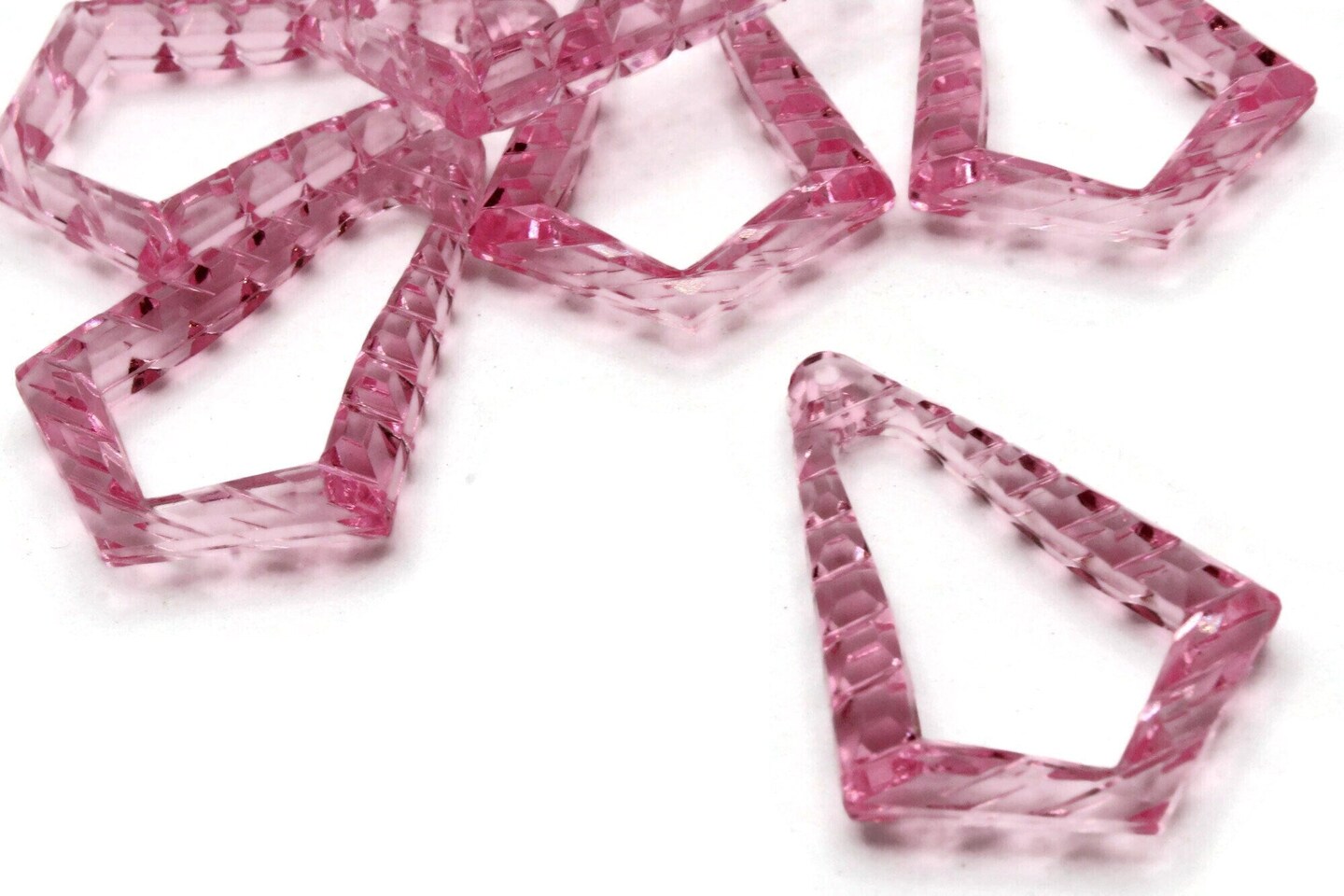 6 43mm Clear Pink Vintage Plastic Open Bumpy Triangle Beads