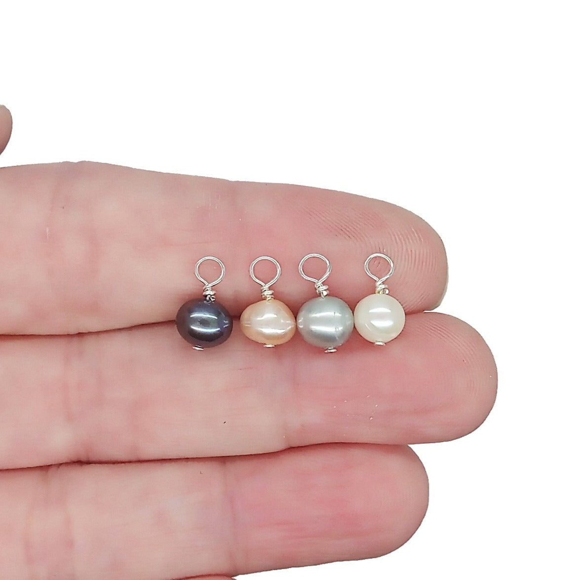 Small Colored Pearl Charms, 20 pieces, 5mm-6mm Freshwater Pearls in White Peach Gray and Black, Adorabilities