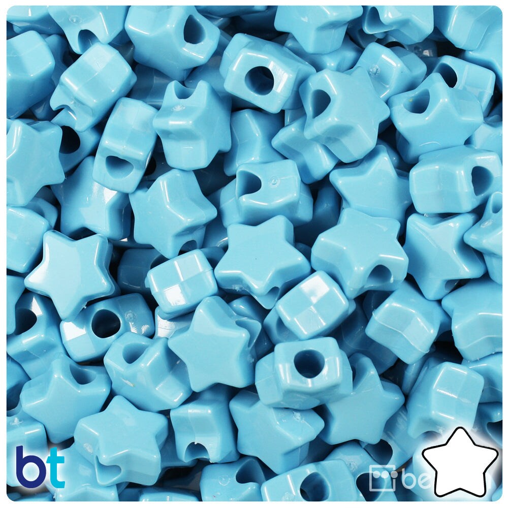 BeadTin Baby Blue Opaque 13mm Star Plastic Pony Beads (250pcs)