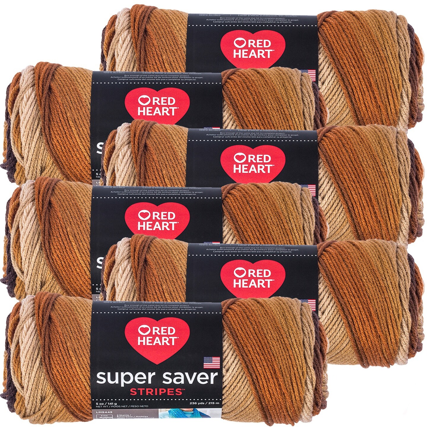 Multipack of 6 - Red Heart Super Saver Yarn-Latte Stripe