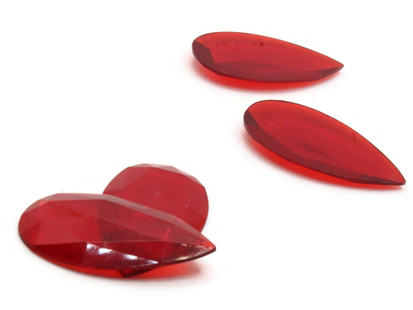 4 50mm Faceted Teardrop Red Vintage West German Plastic Cabochons