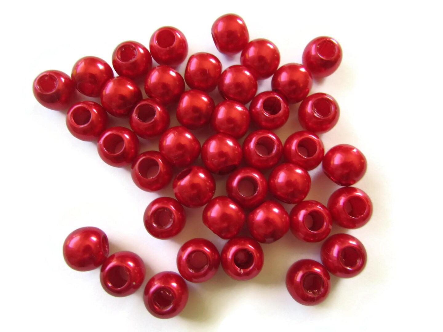 40 12mm Large Hole Pearls Round Red Pearl Beads Plastic Pearl Beads bK3