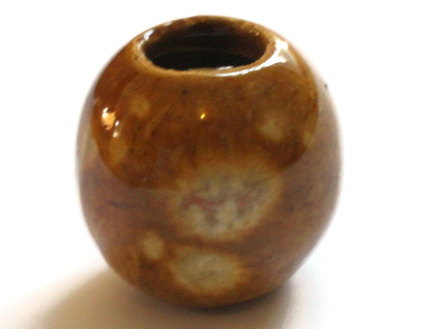 32mm Brown Spotted Round Bead Vintage Macrame Ceramic Porcelain Bead