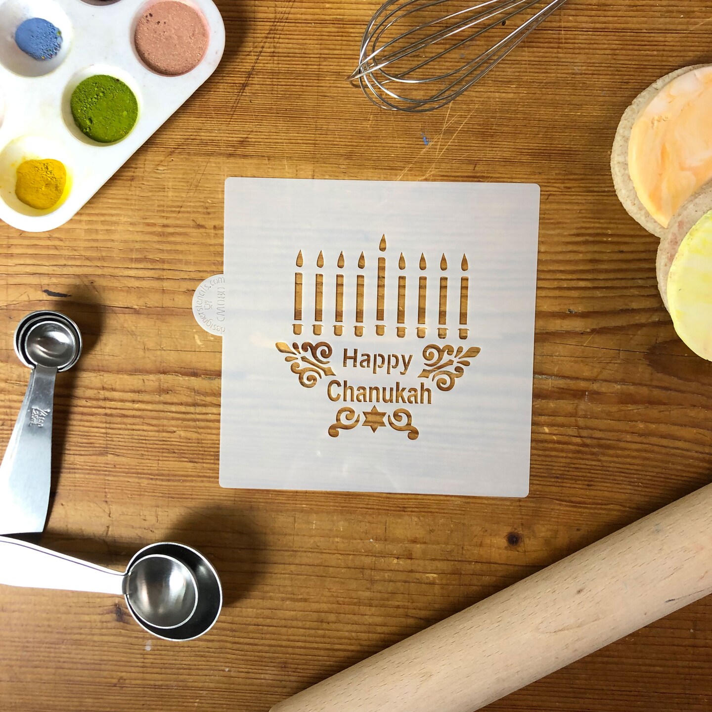 Happy Chanukah and Menorah Cookie & Craft Stencil | CM080 by Designer Stencils | Cookie Decorating Tools |