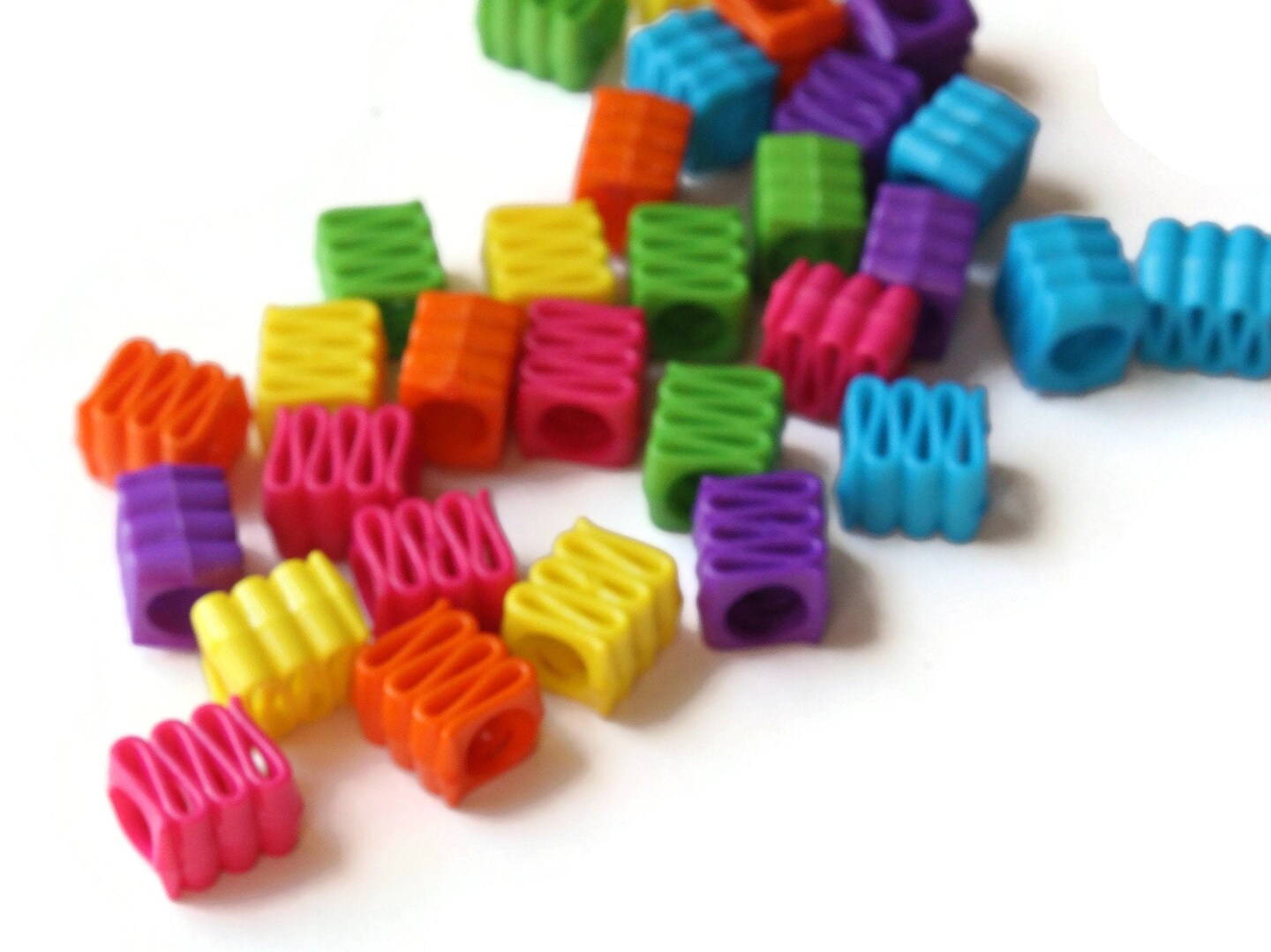 30 14mm Mixed Color Ribbon Acrylic Beads Plastic Rectangle Beads