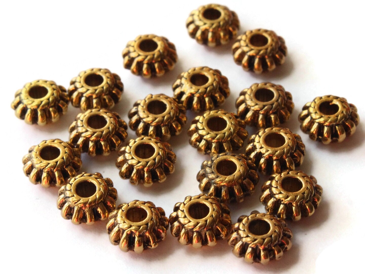 20 7.5mm Antique Golden Fluted Rondelle Beads