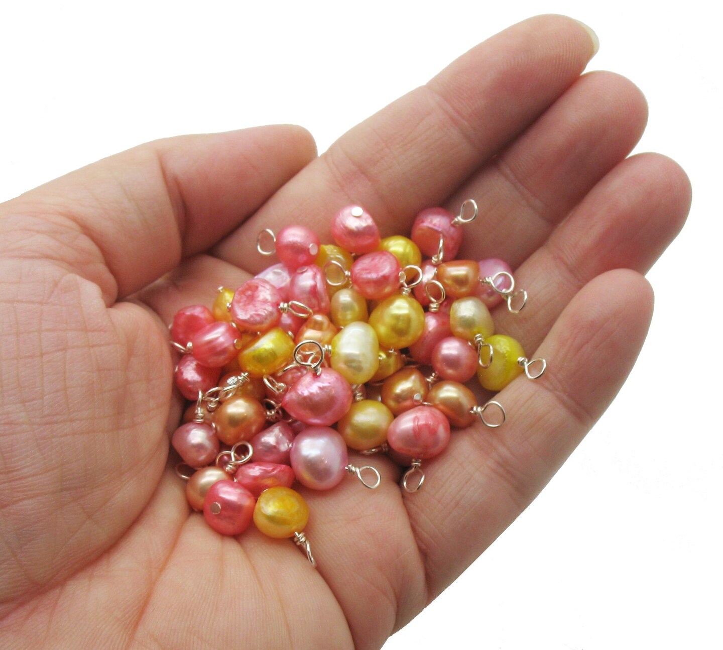 Pink Orange and Yellow Freshwater Pearl Charms, 20 piece Mix, Adorabilities