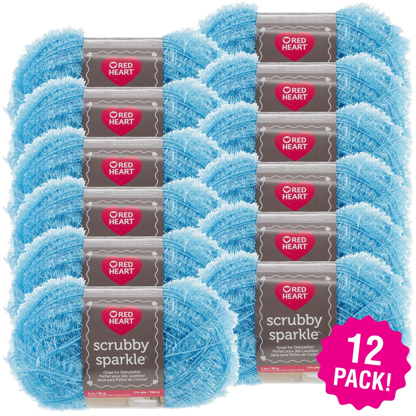 Multipack of 12 - Red Heart Scrubby Sparkle Yarn-Icepop