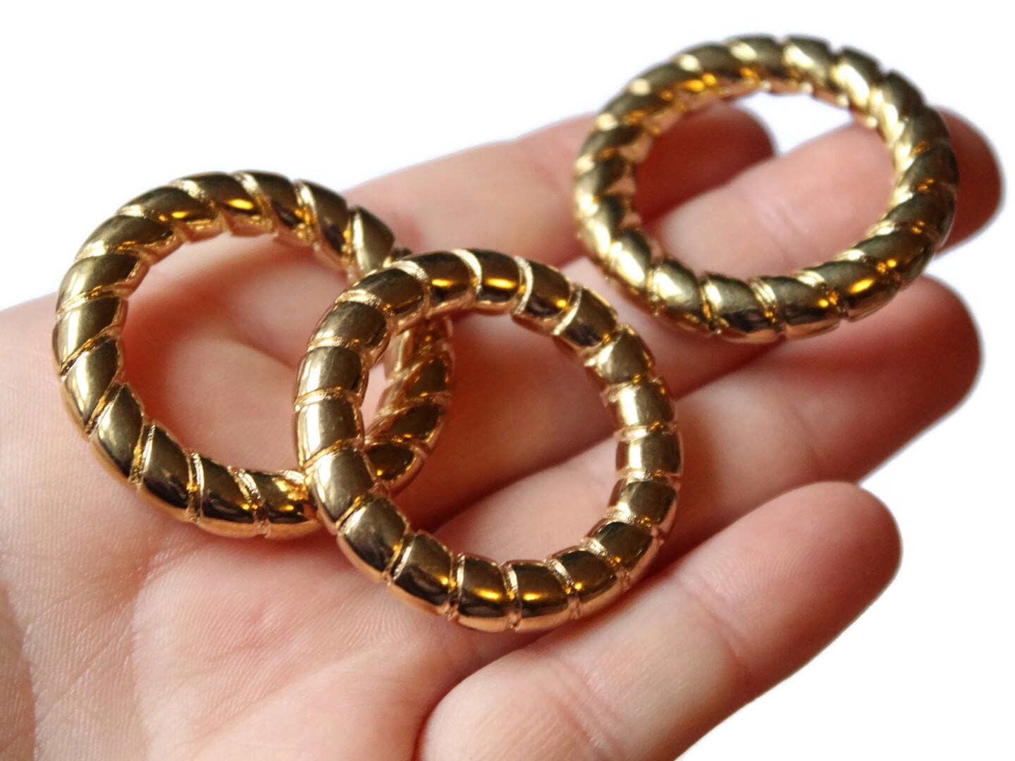 3 36mm Gold Plated Plastic Ring Link Beads Vintage Acrylic Rope Beads