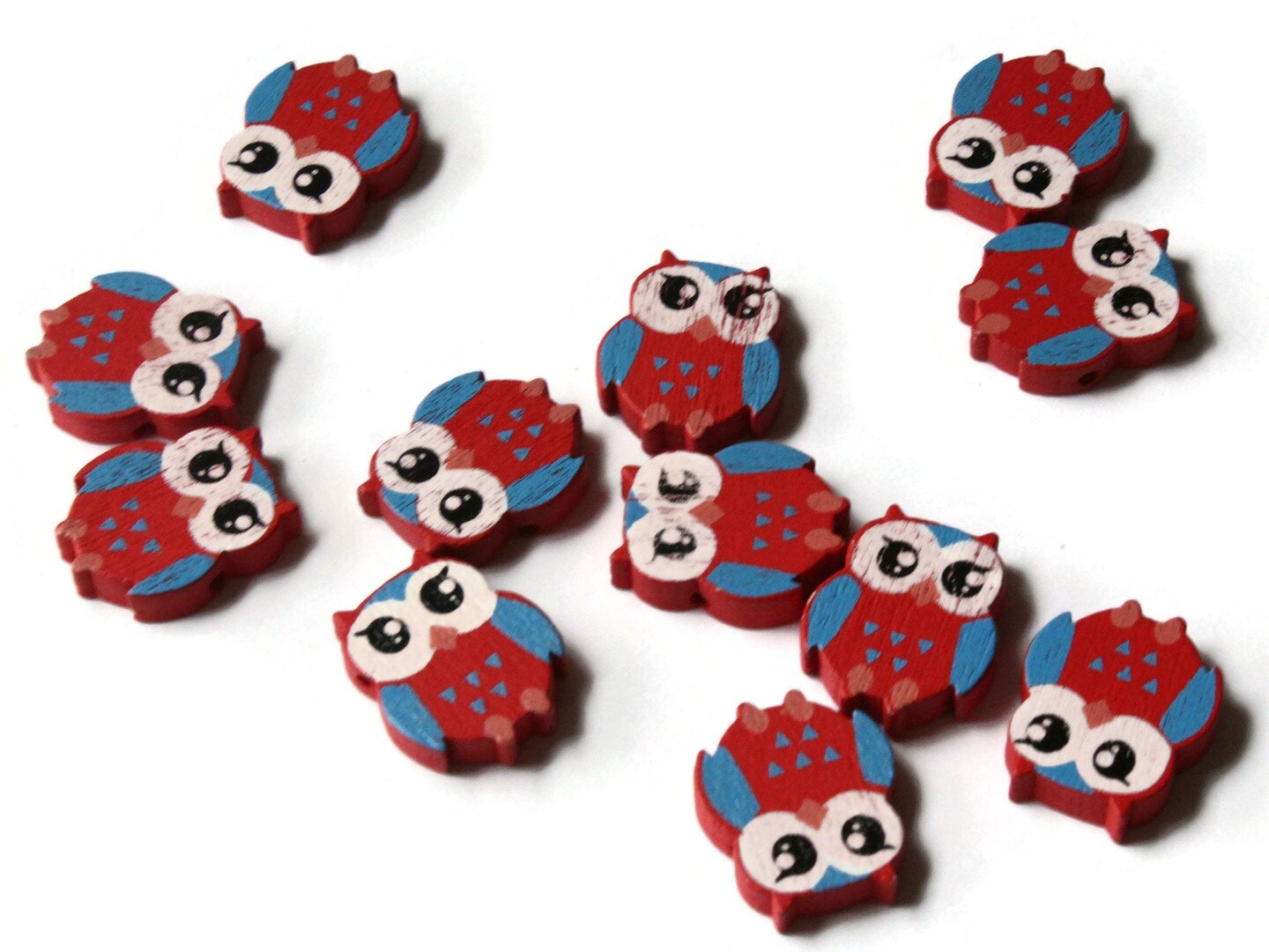 12 22mm Red Wooden Owl Beads Wood Animal Beads Cute Bird Beads Novelty Beads to String