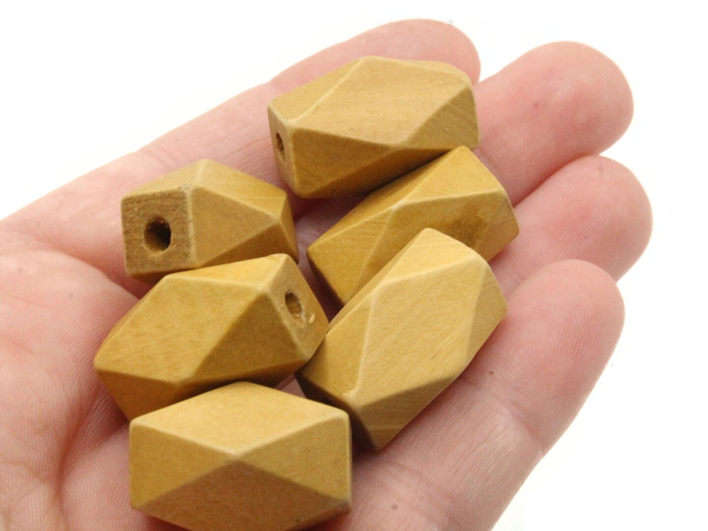 6 22mm Light Brown Large Hole Wood Vintage Macrame Rectangle Beads