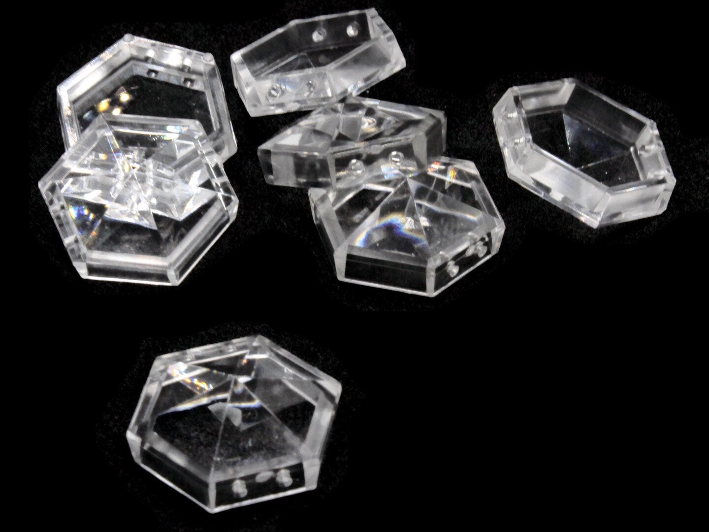 8 24mm Two Hole Clear Acrylic Double Drilled Plastic Hexagon Open Back Beads