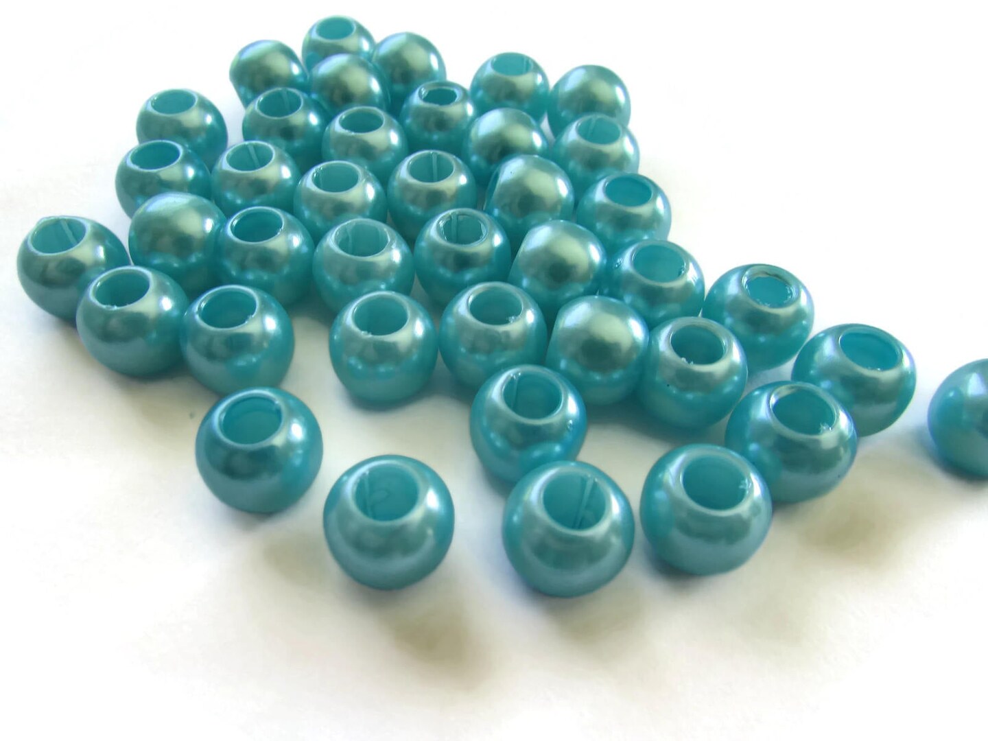 40 12mm Large Hole Pearls Sky Blue Plastic Pearl Beads Round Pearl Beads