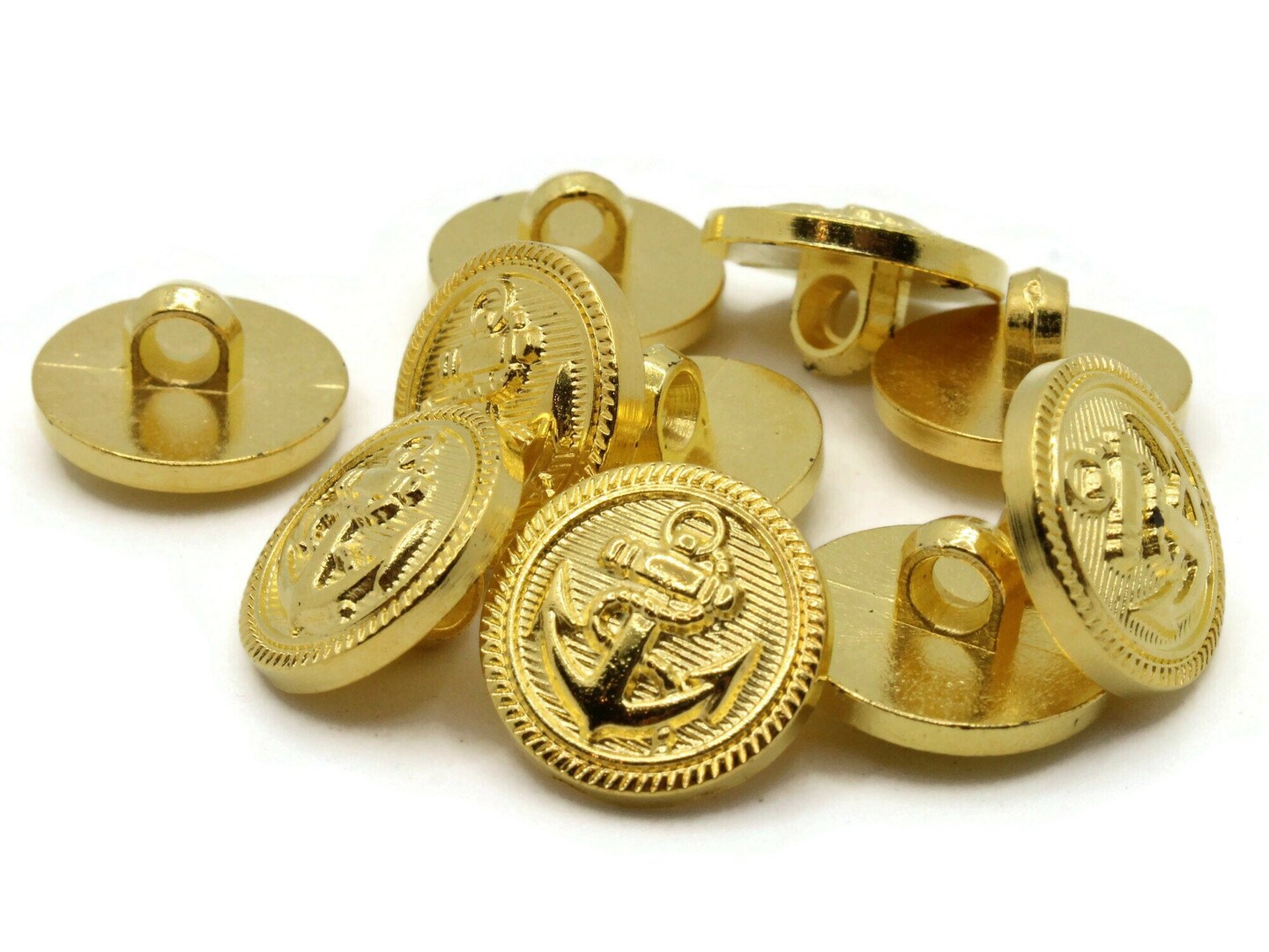 10 15mm Anchor Buttons - Plastic Gold Shank Buttons