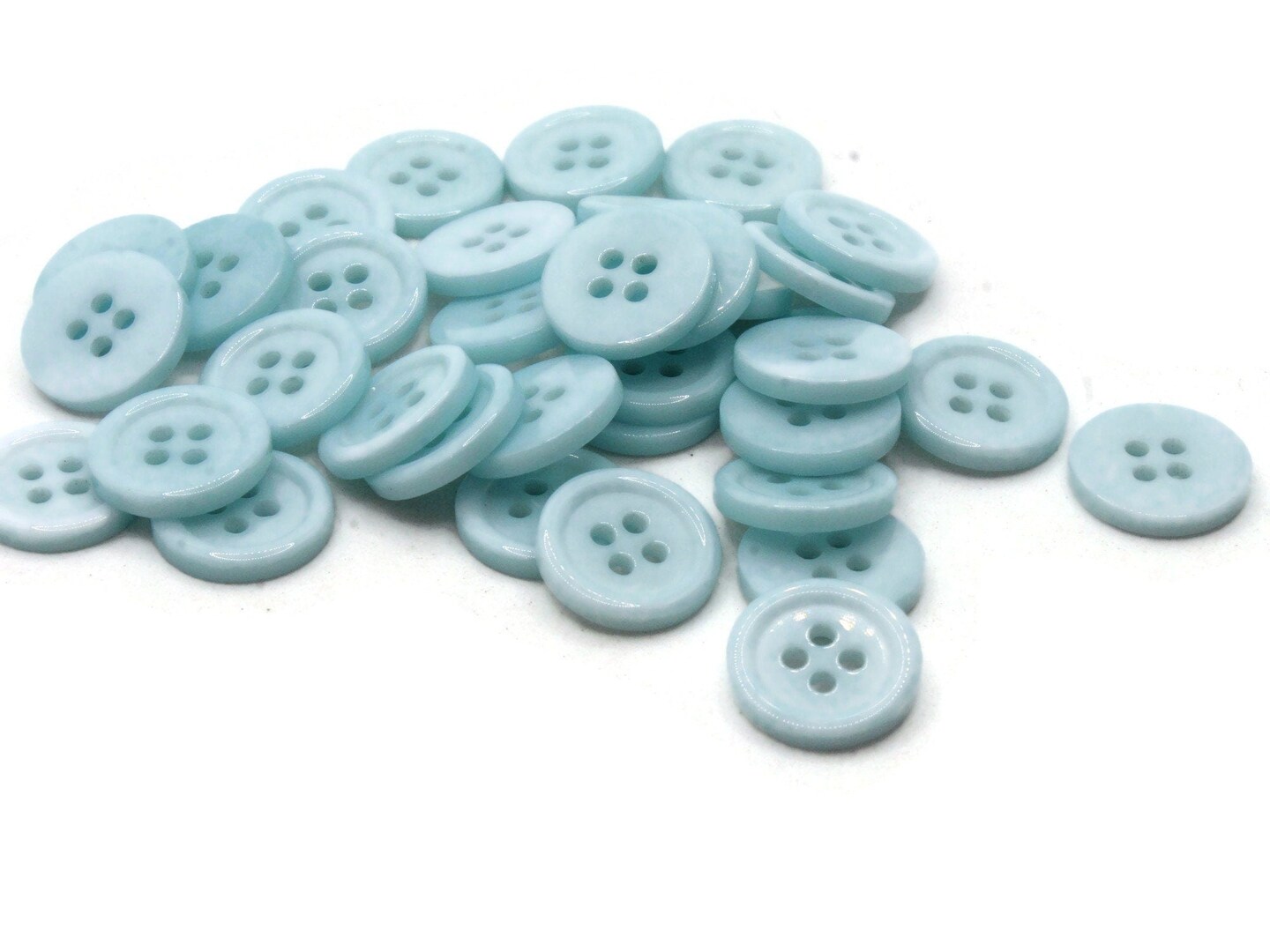 36 15mm Sky Blue Flat Round Plastic Four Hole Buttons